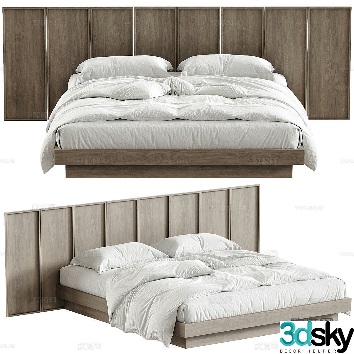 New Chinese style fabric double bed 3D model