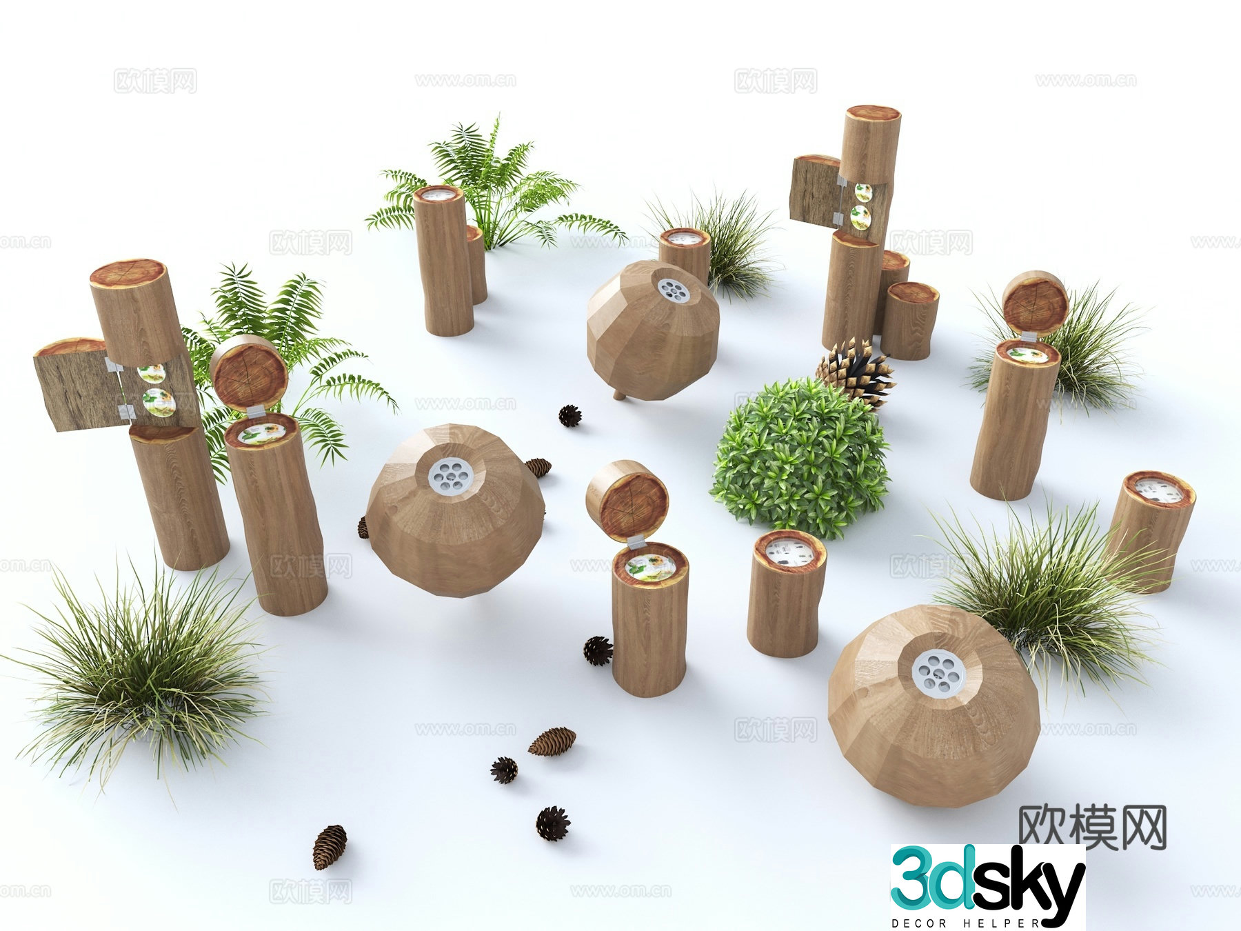 Modern science popularization park sketches Featured science popularization device Insect booth Tree stump science popularization interactive device 3D model