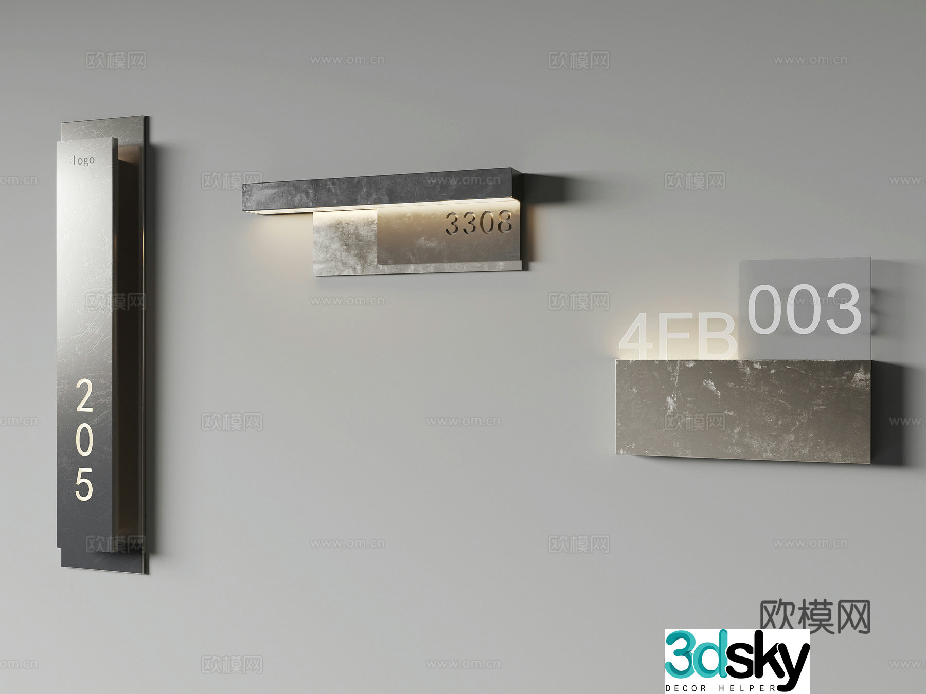 Modern logo signage hotel door number guest room door number 3d model
