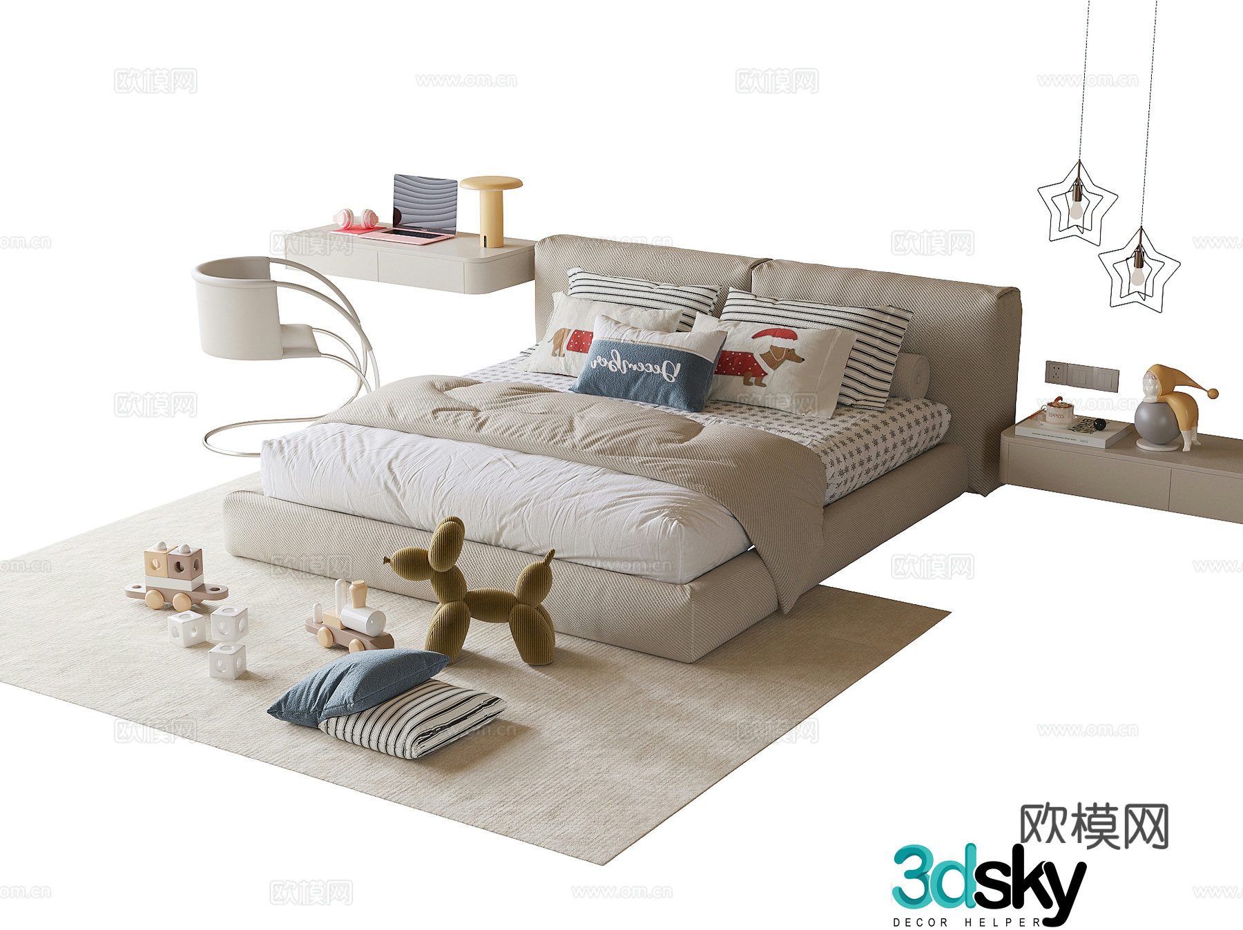 Modern children’s bed children’s desk and chair 3d model