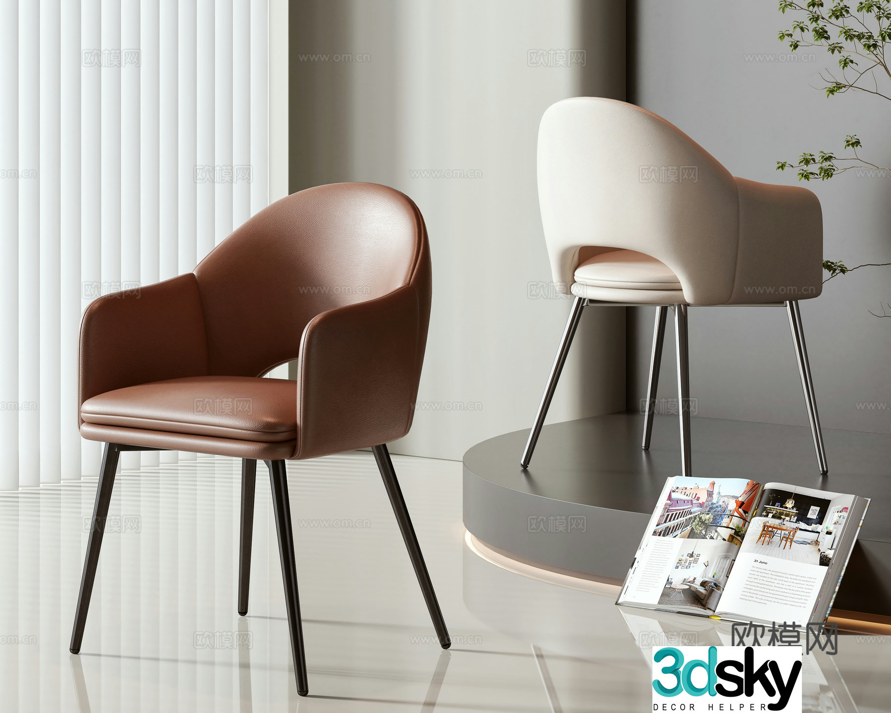Modern single chair dining chair 3d model