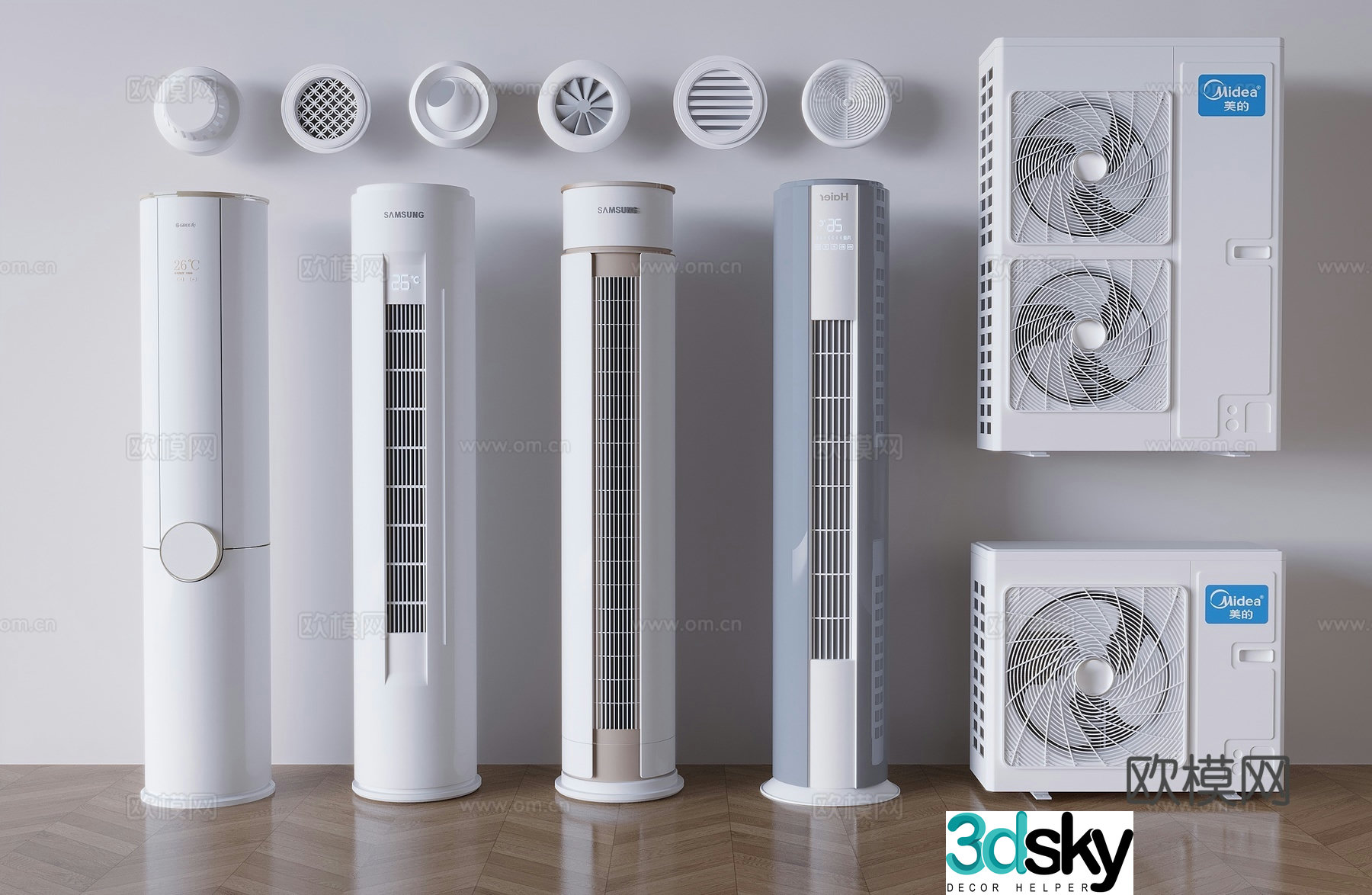 Cylindrical vertical air conditioning cabinet air conditioning external air outlet 3D model