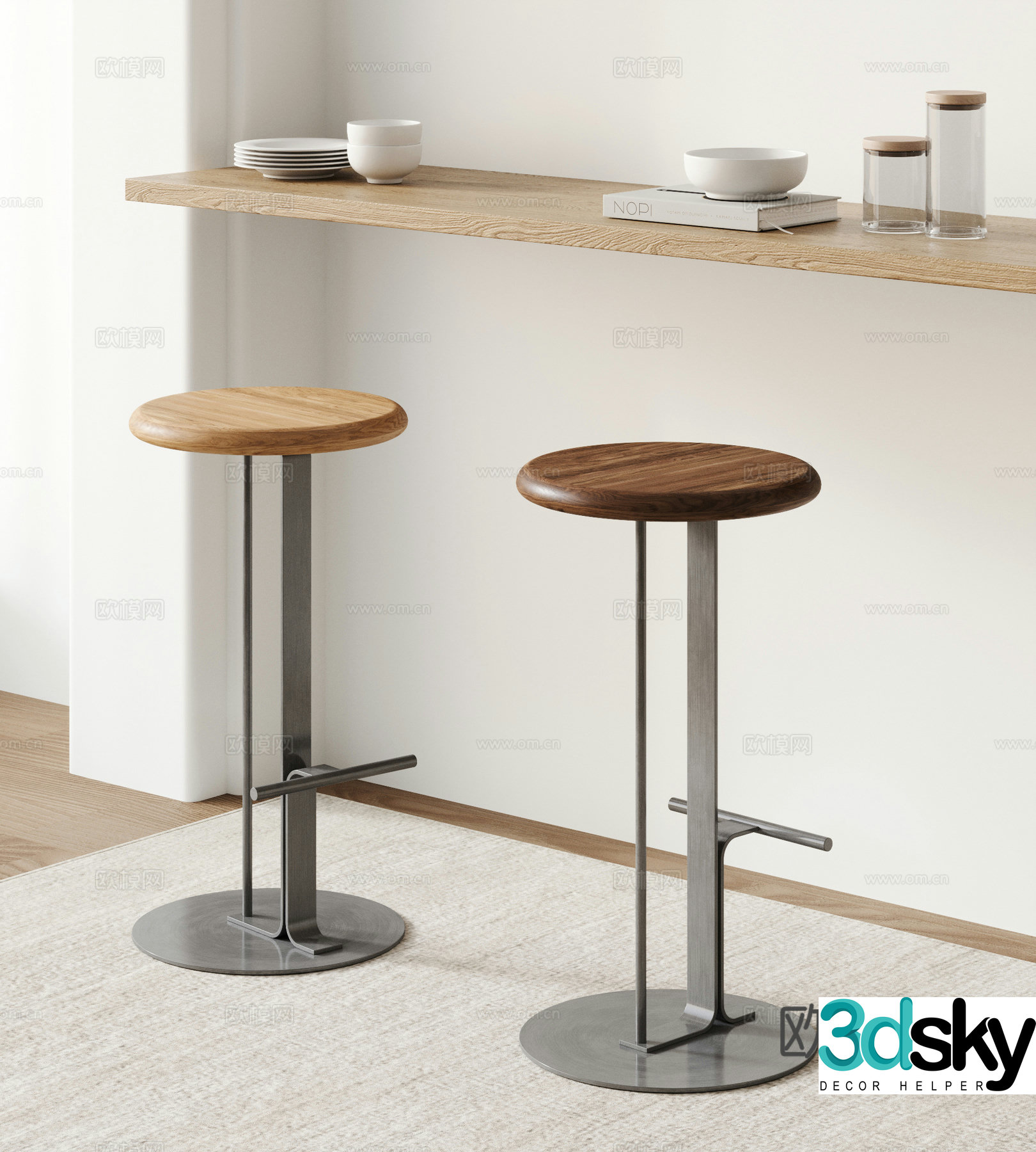 Modern bar stool combination Bar chair combination Bar chair metal bar chair solid wood bar chair tableware 3d model