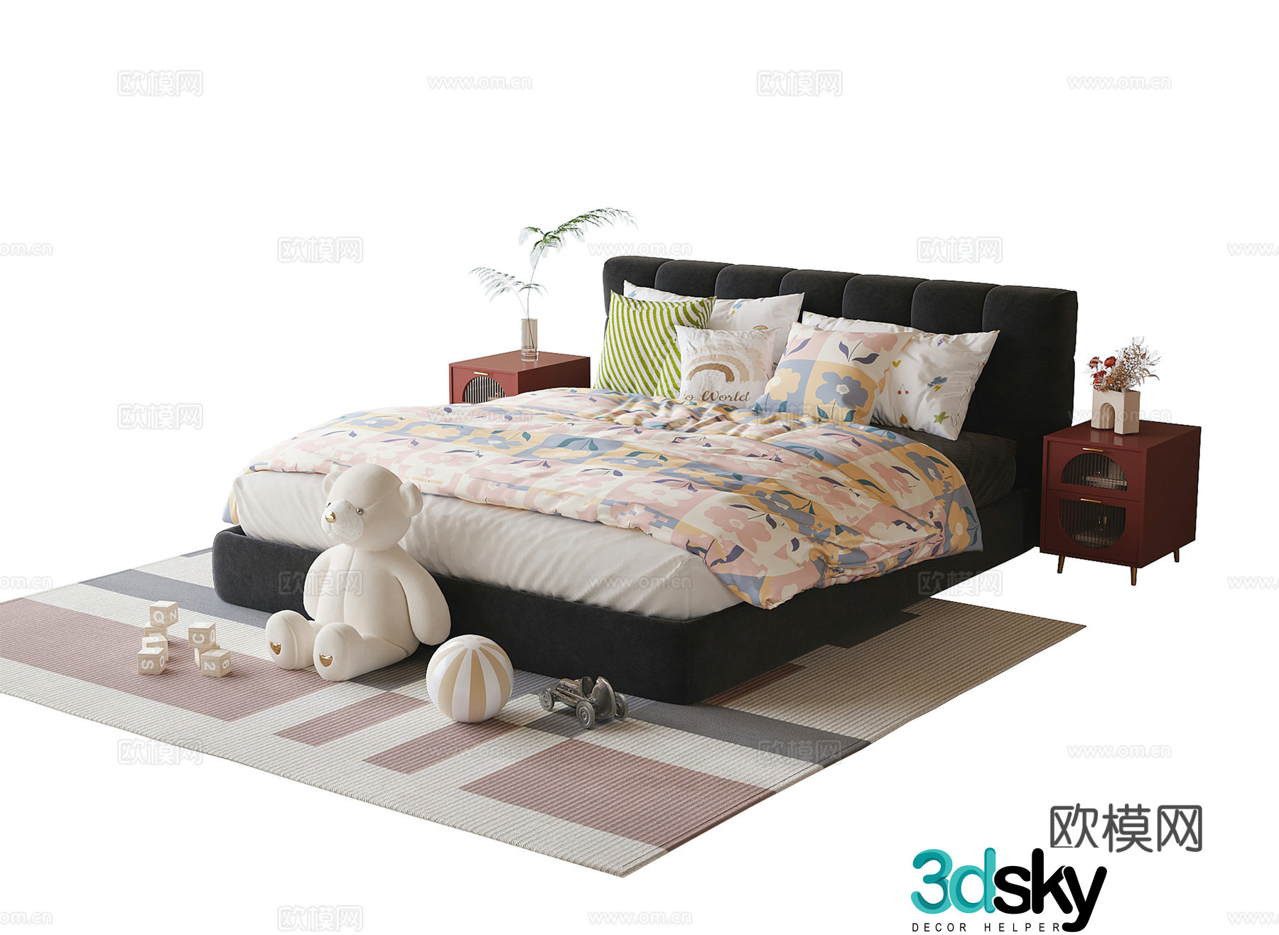 Modern children’s bedside table for children’s bedside carpet 3d model