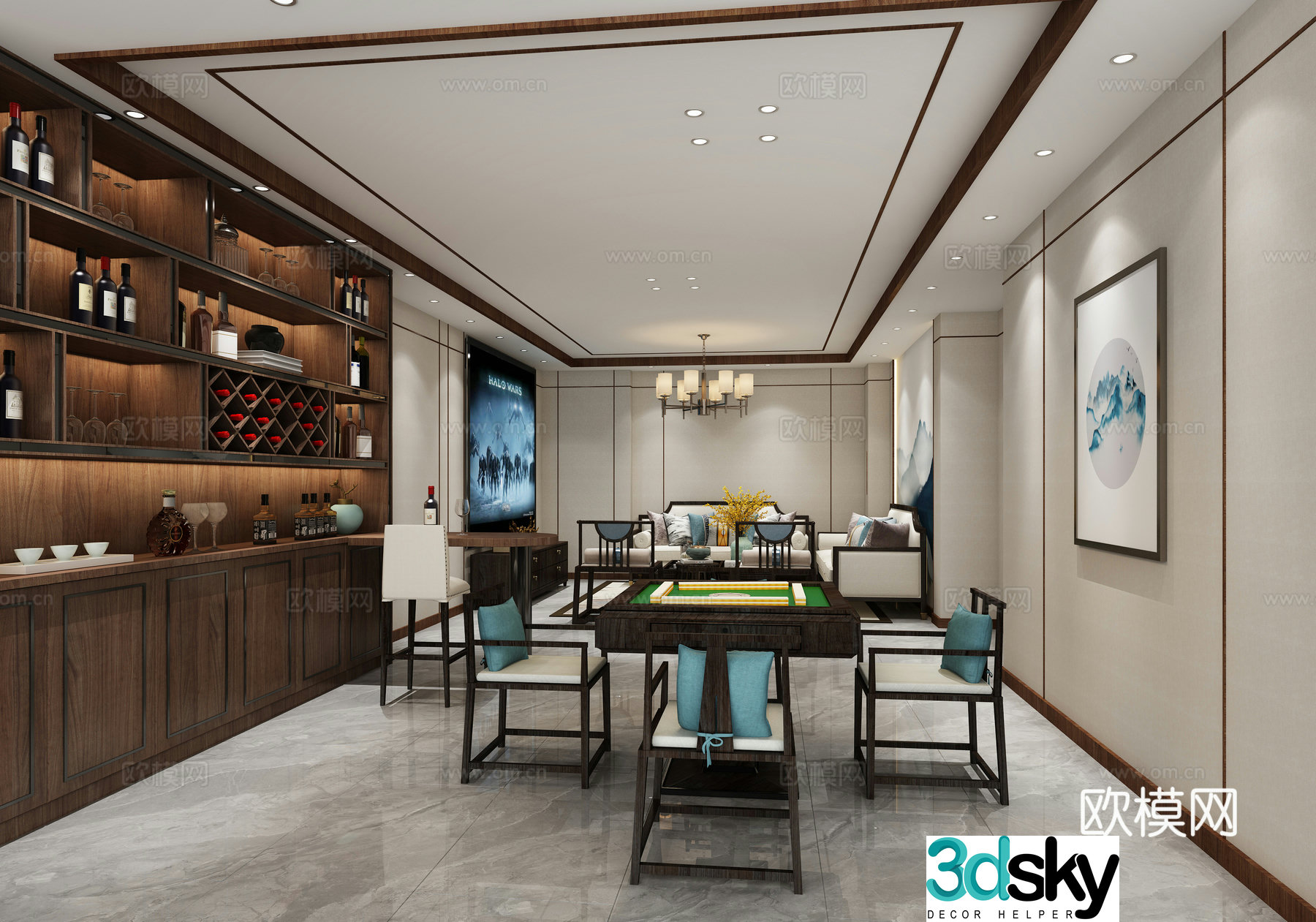 New Chinese private room chess and card room 3D model