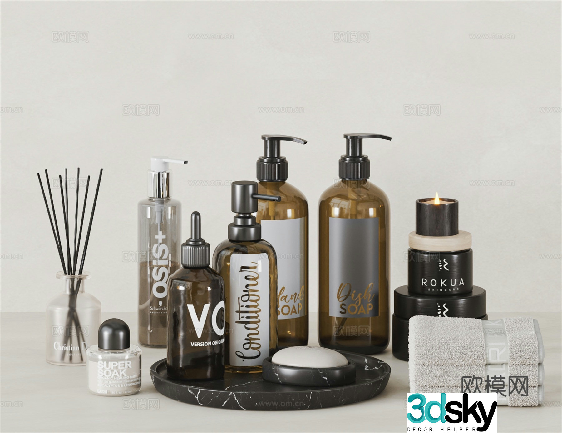 Modern toiletries Detergents Bathroom Towels Washing Daily Skin Care Products Soap 3d Model