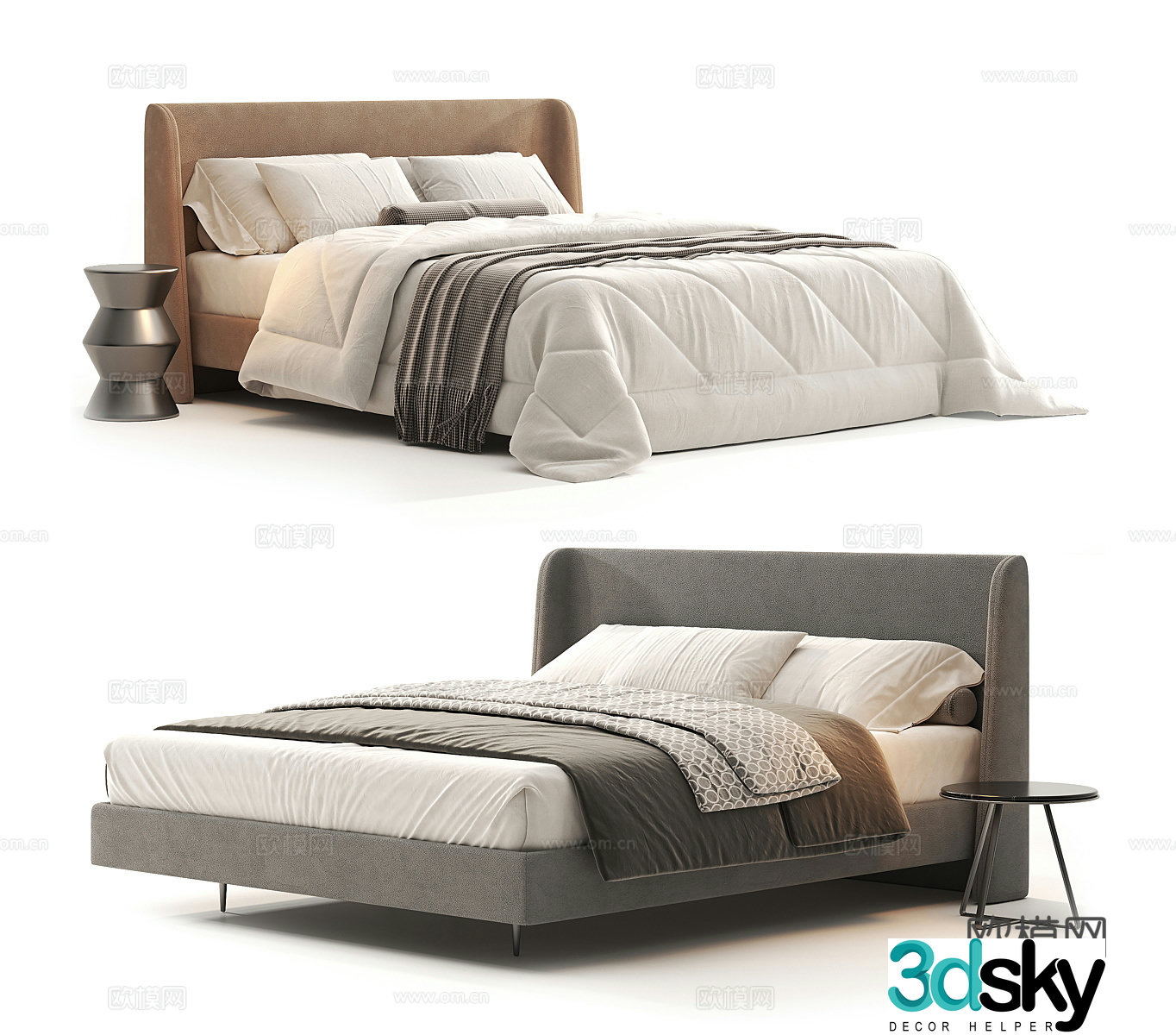 Fabric double bed Fabric backrest bed Floor bed Hotel double bed Master bedroom double bed Double 3D model