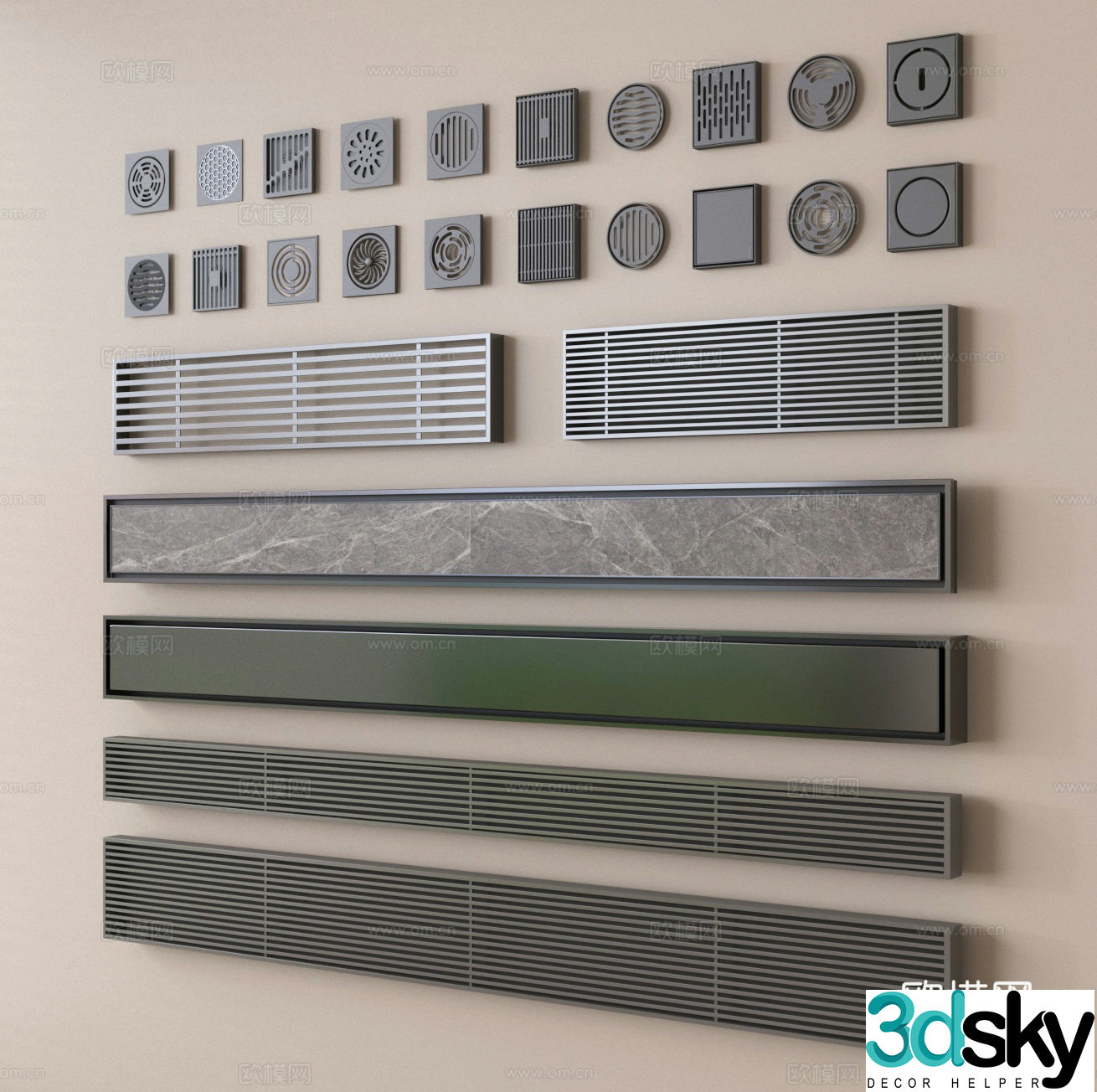 Floor drain Strip floor drain Invisible floor drain Odor-proof floor drain 3D model