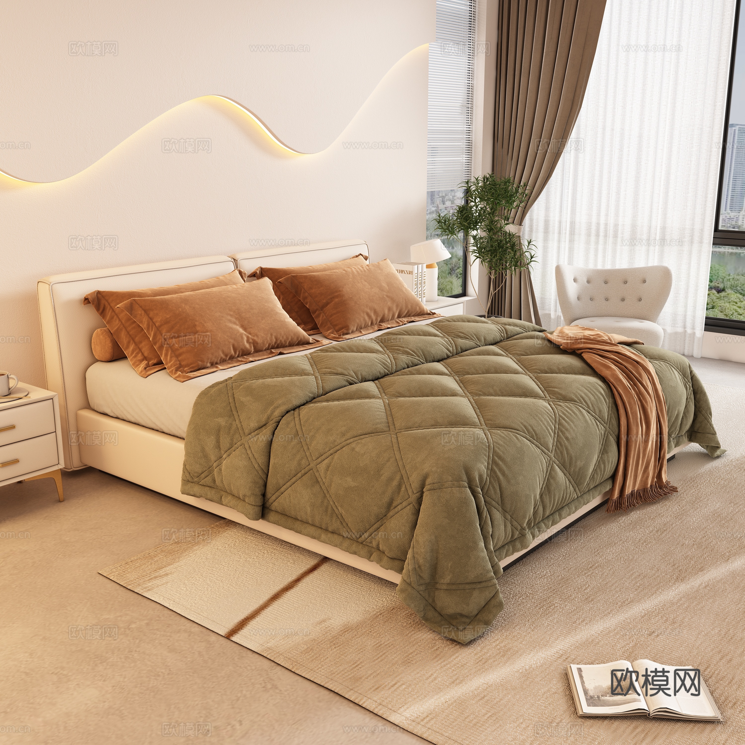 Modern double bed 3d model