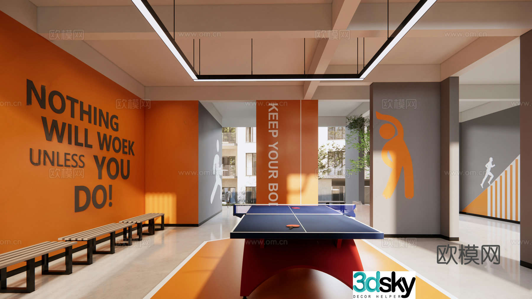 3D model of modern community overhead floor table tennis table