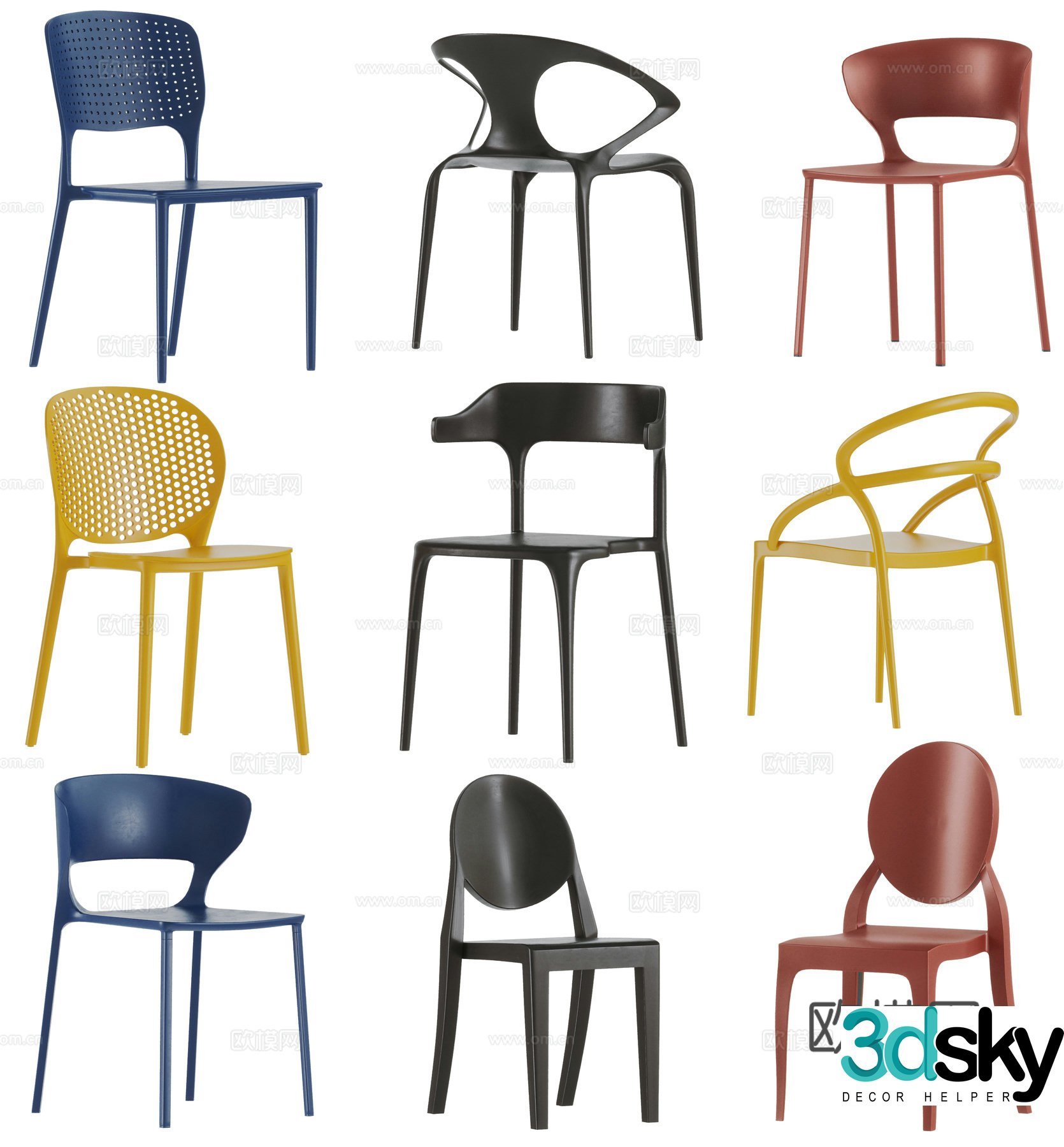 Modern plastic dining chair combination single chair book chair makeup chair leisure chair 3d model