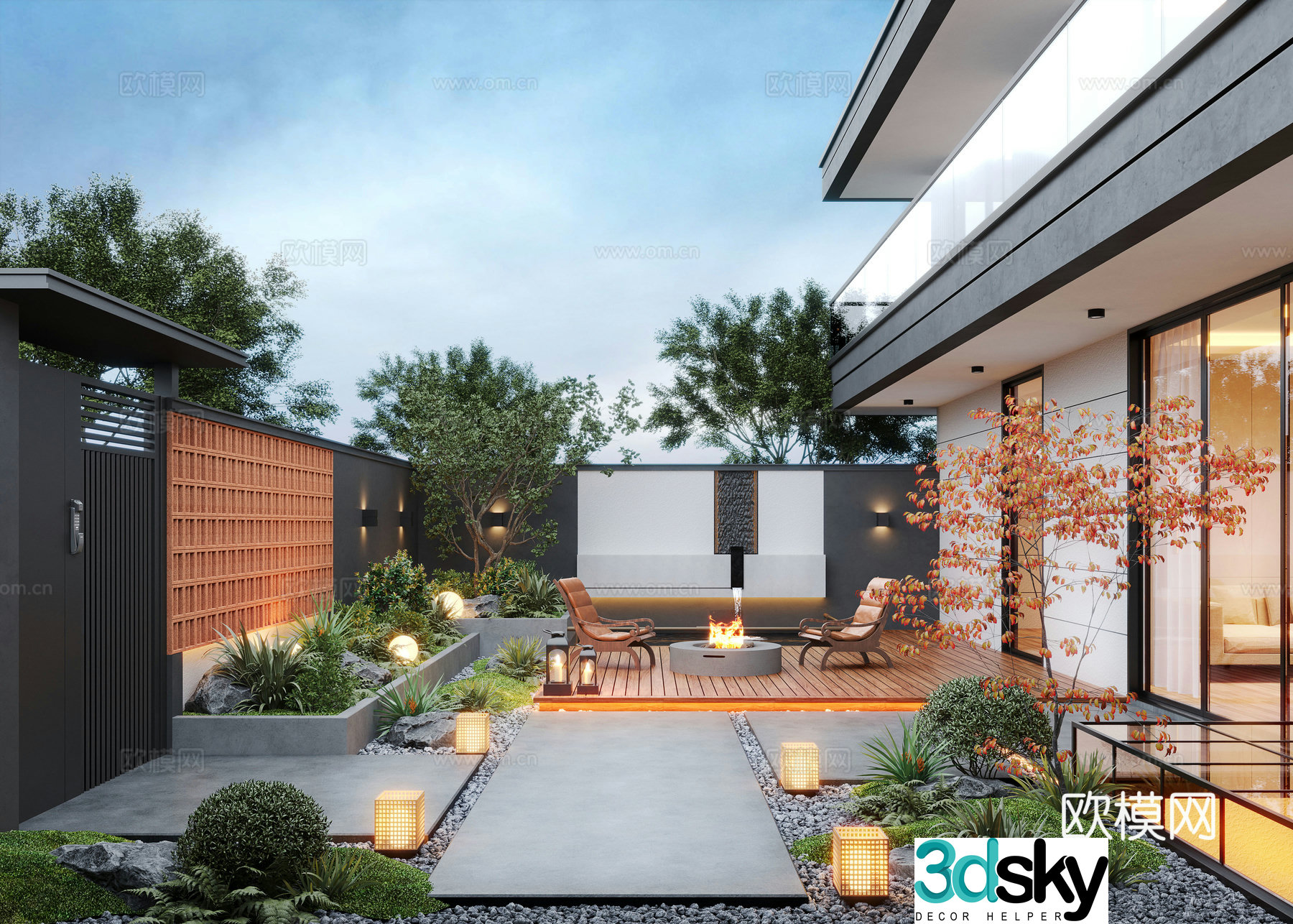 Modern courtyard landscape landscape plants family courtyard villa courtyard garden water view 3d model