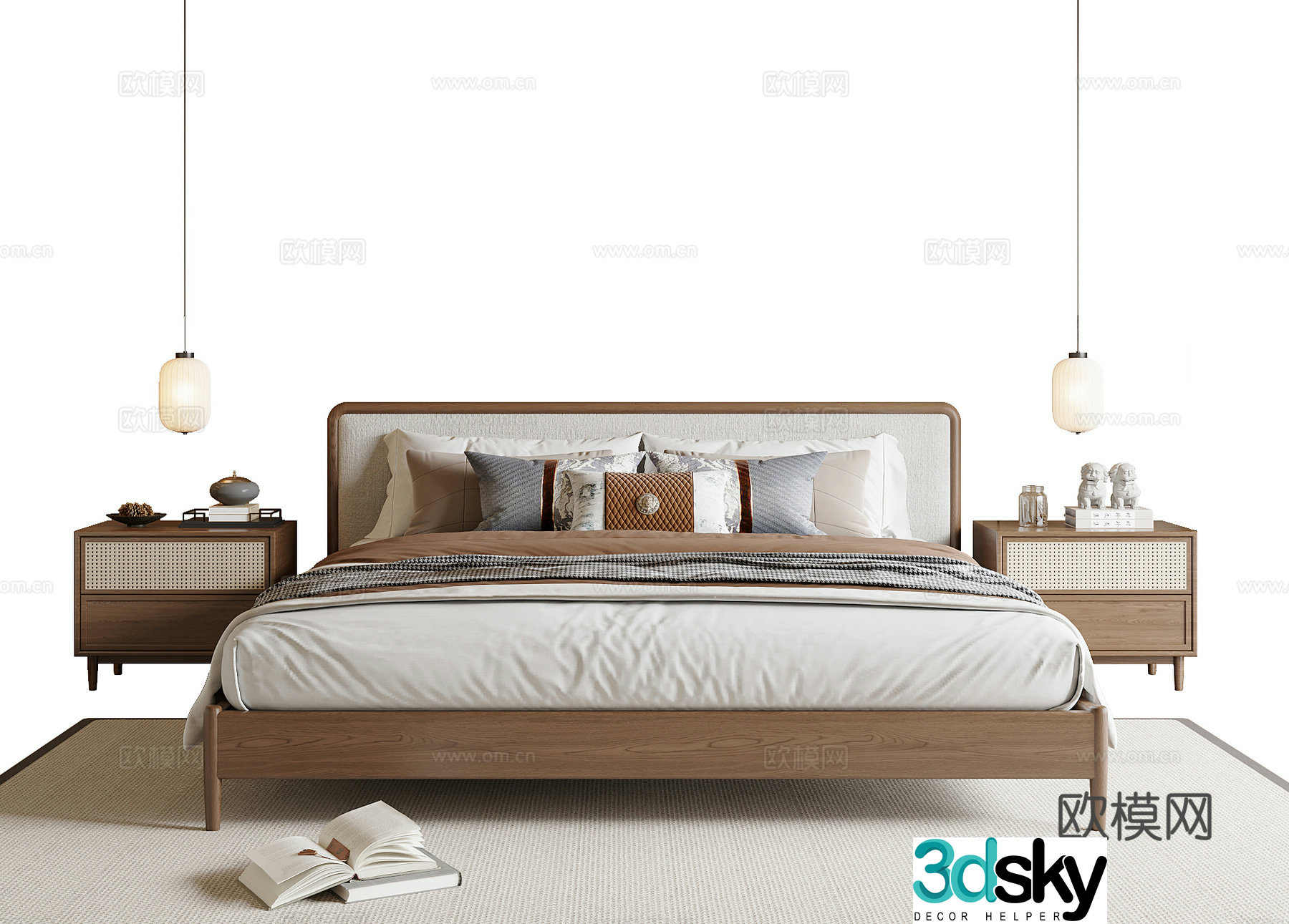 New Chinese Song style double bed 3D model