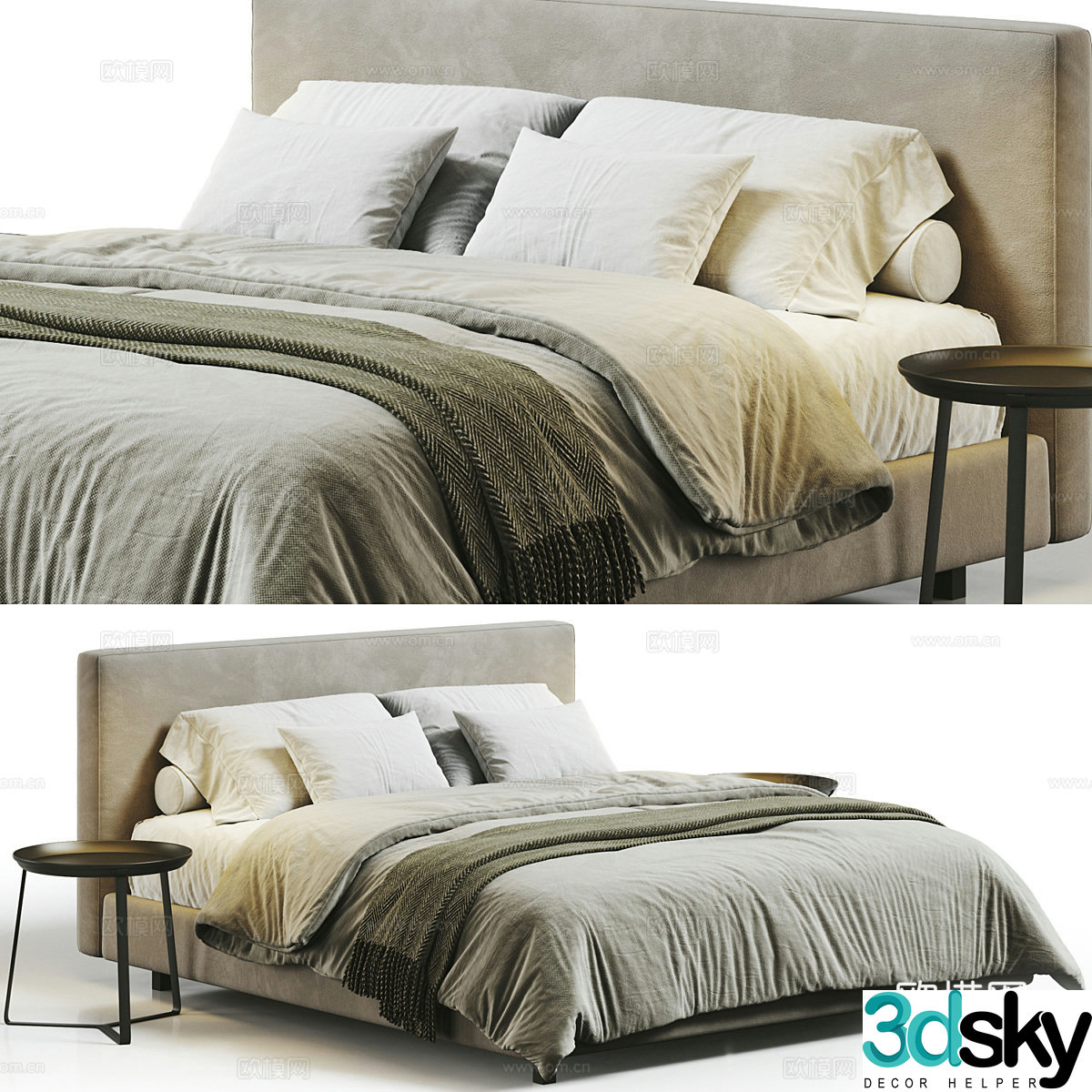 Modern Italian fabric double bed 3D model