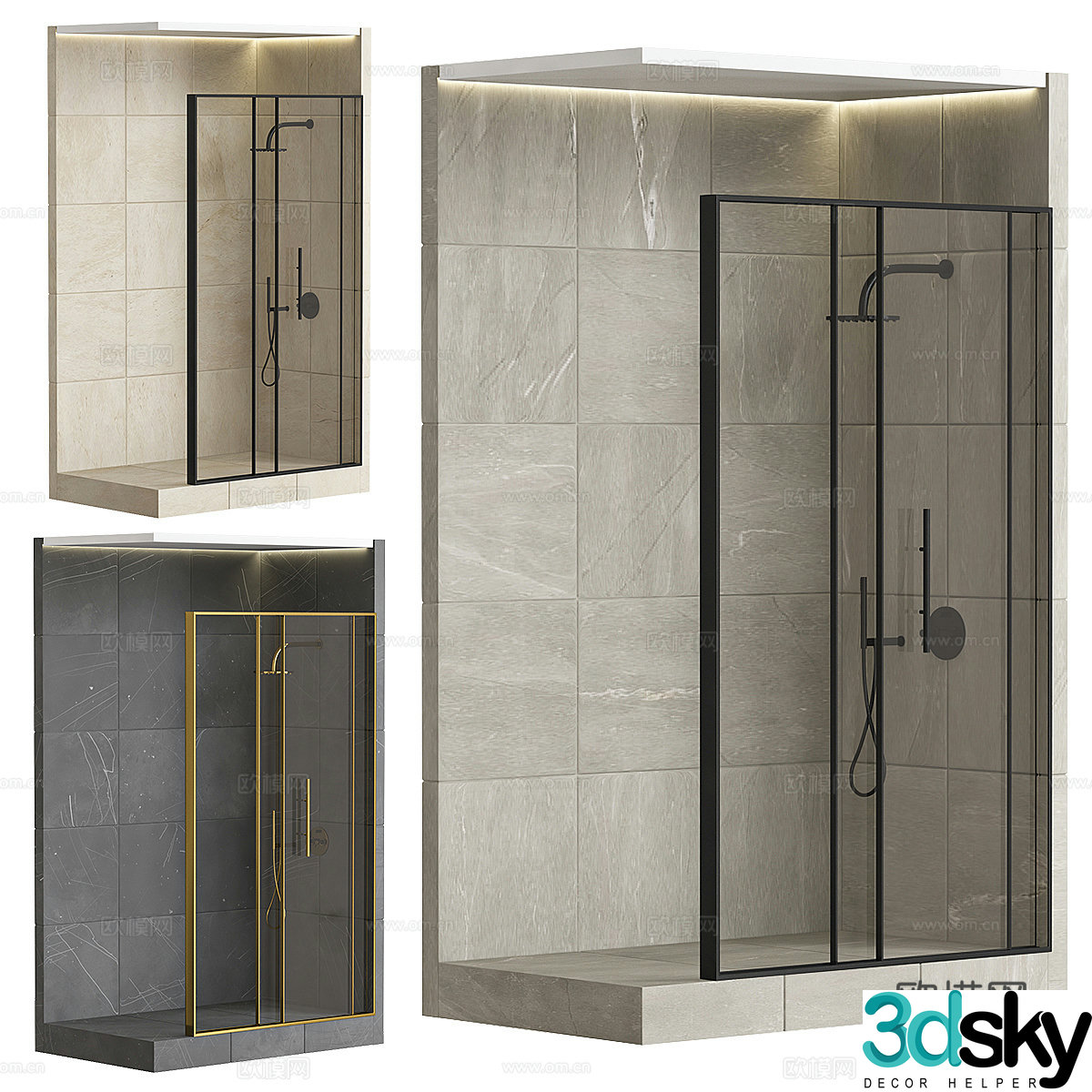 Modern shower room with partition 3d model