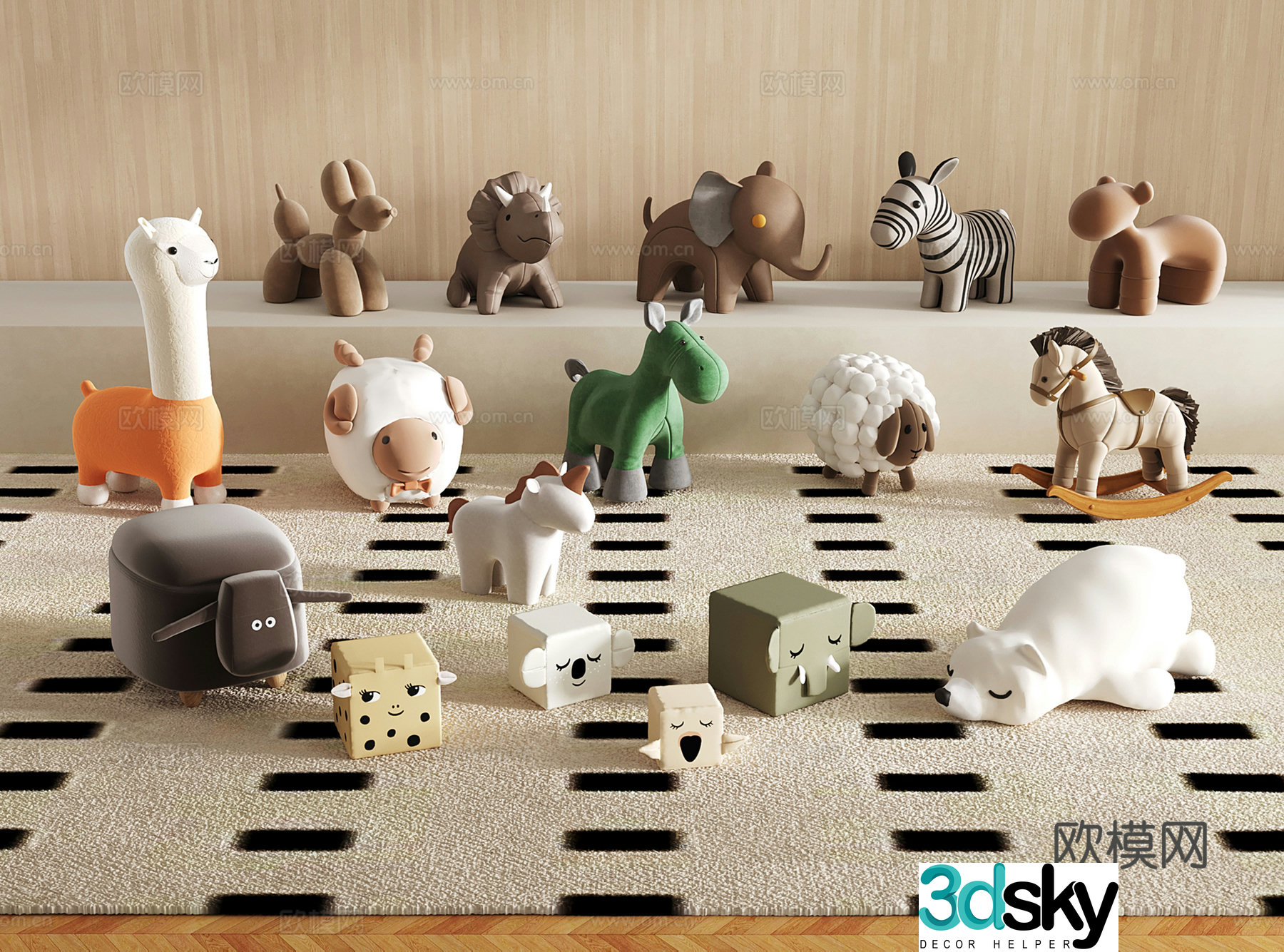 Modern children’s sofa stool stool toys animal 3d model