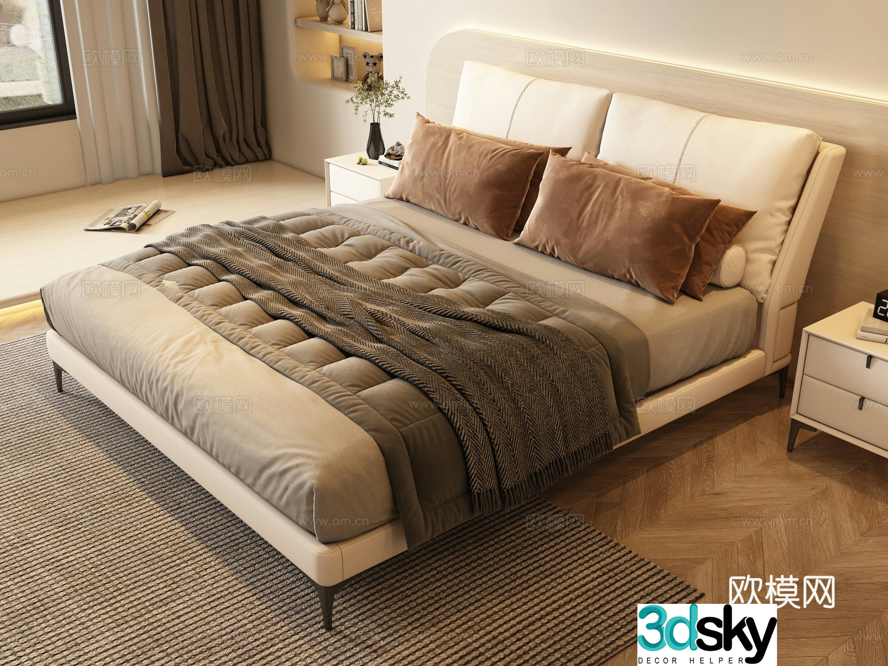Modern double bed 3d model