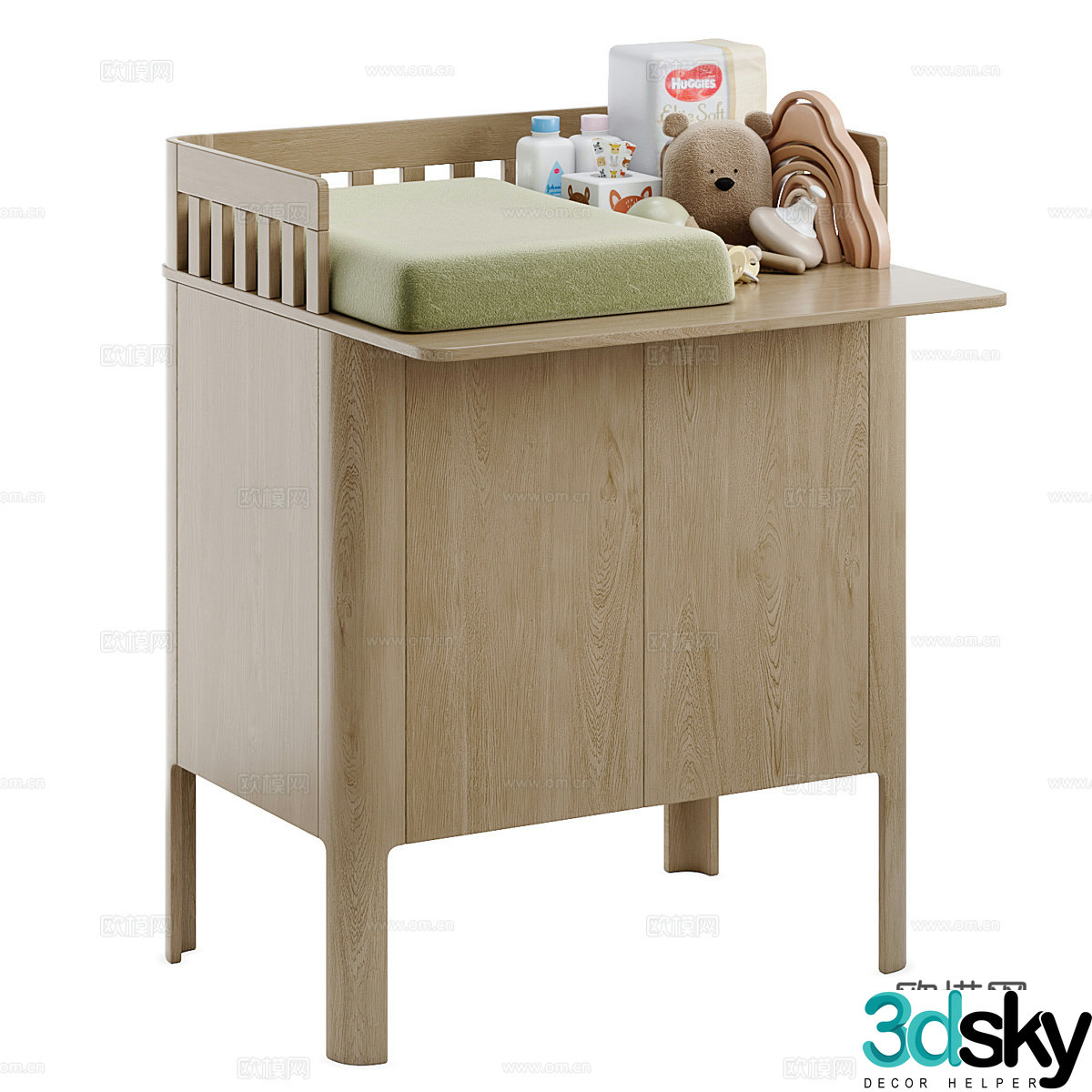 Modern creamy style children’s cabinet 3d model
