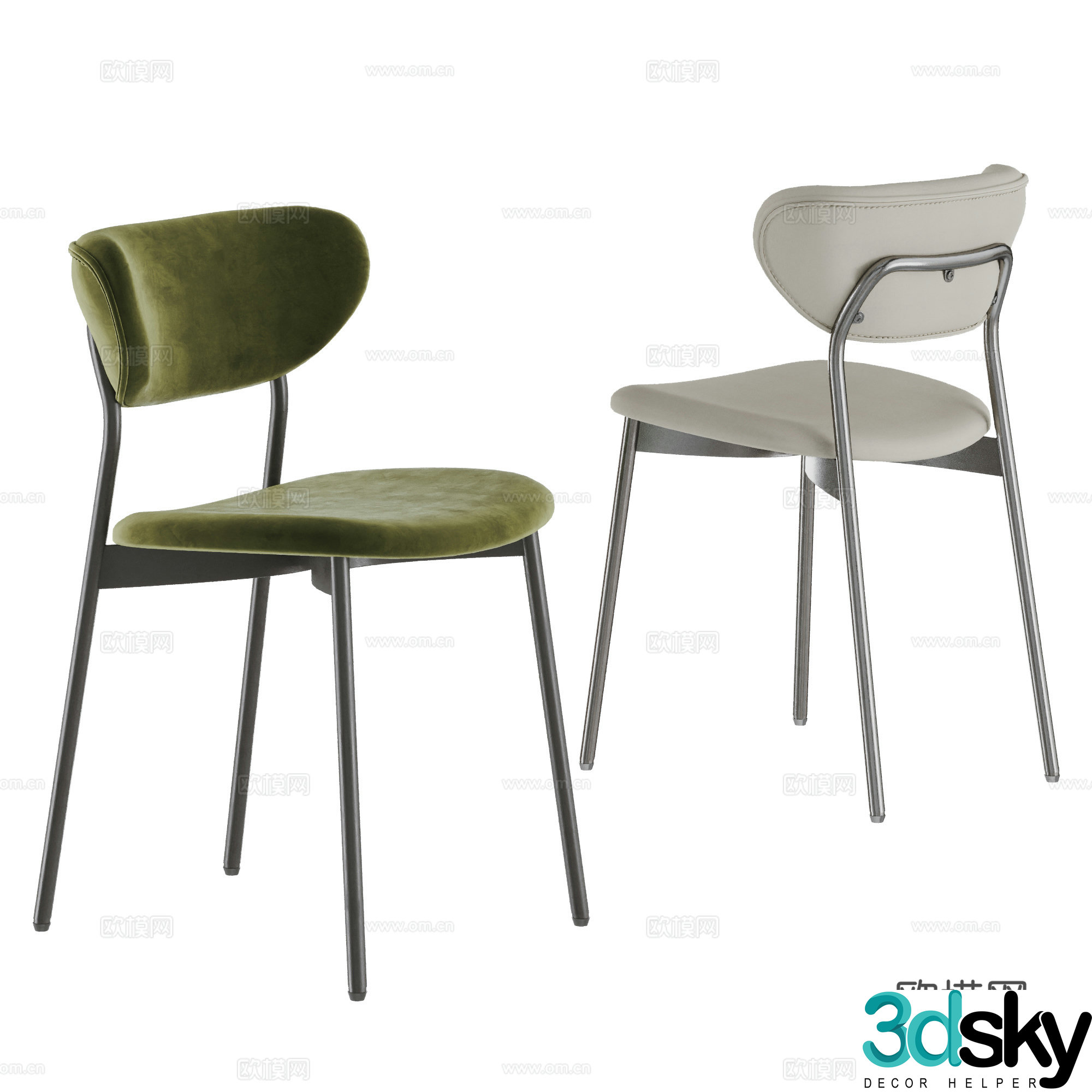 Modern dining chair combination single chair makeup chair steel pipe chair book chair INS style 3d model