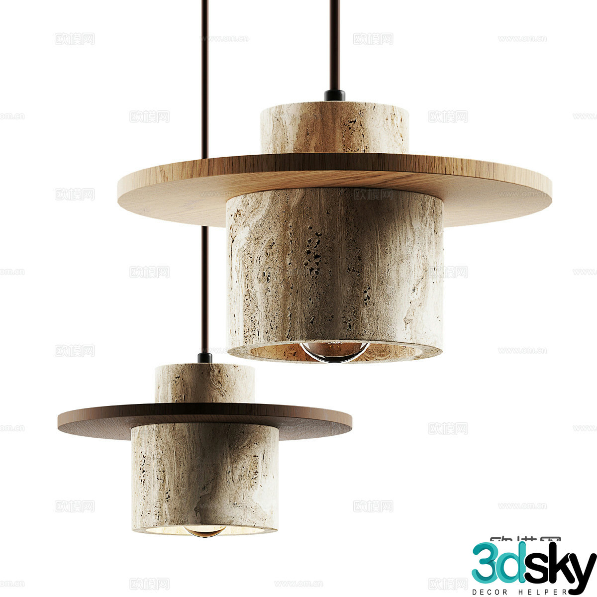 New Chinese Japanese style Kanso Natural Stone Saliva Chandelier 3D Model