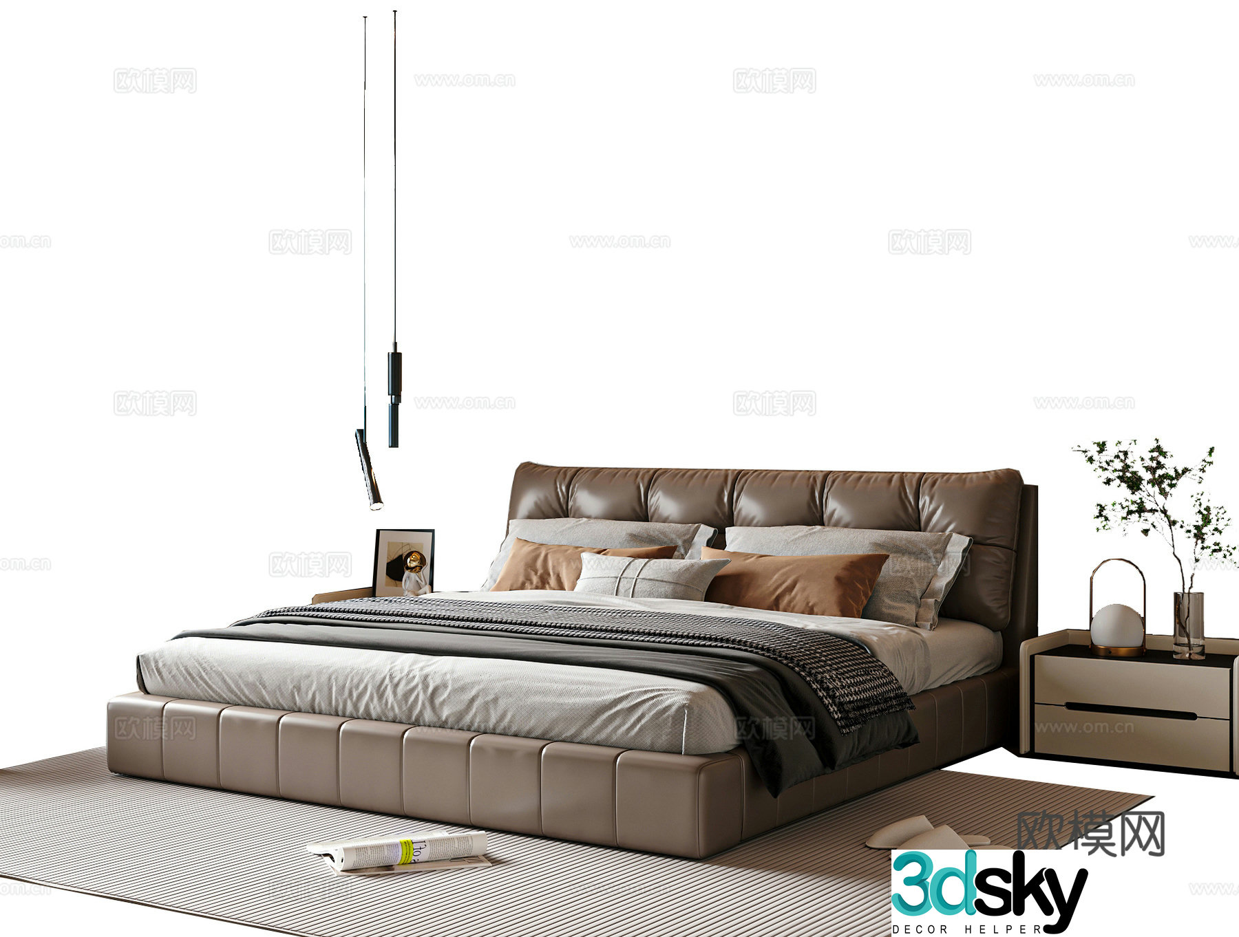 Modern Italian double bed leather bed fabric bed master bedroom bed 3D model