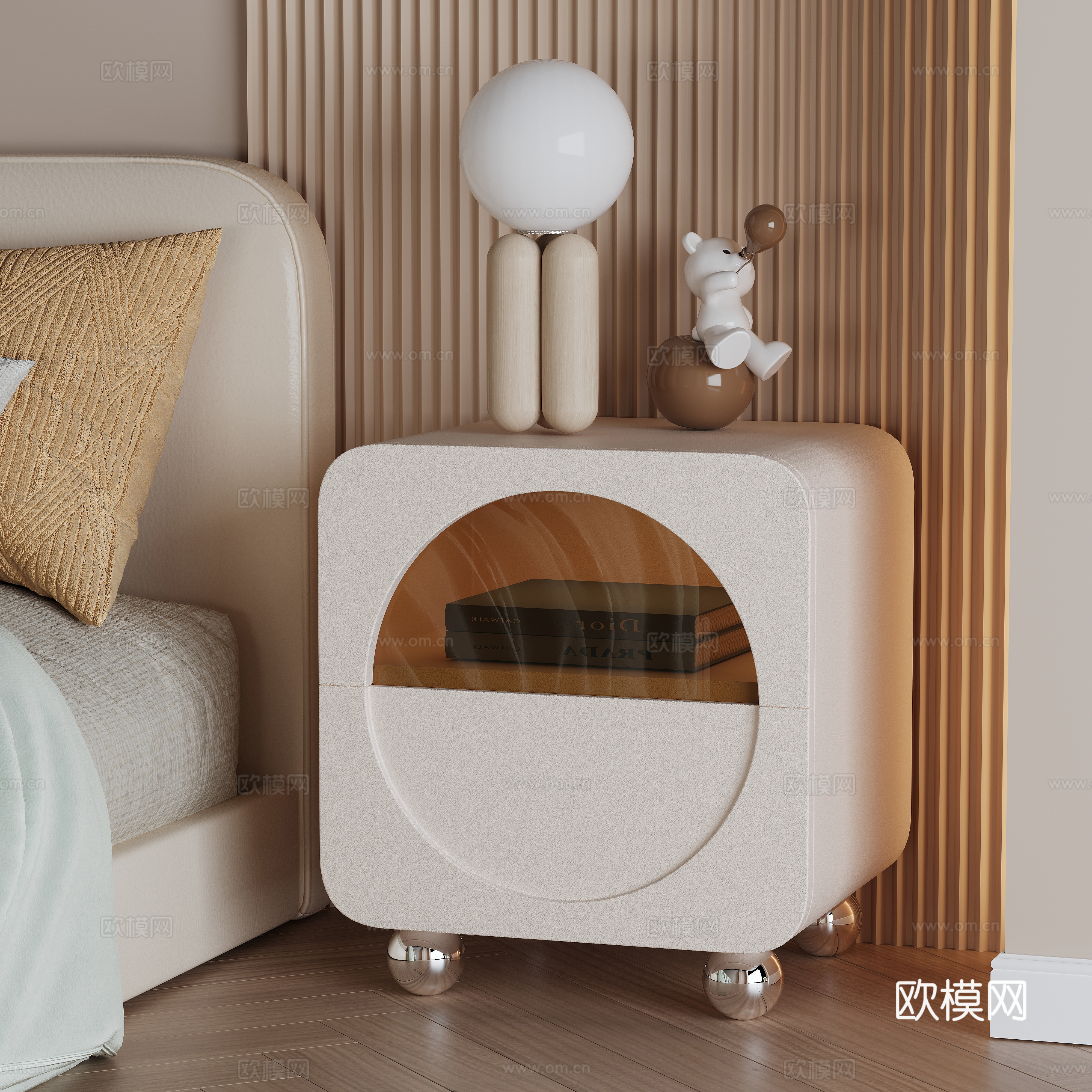 Bedside table bed lamp ornament bear bed bedroom grille pillow bedding bedding stainless steel acrylic book 3D model