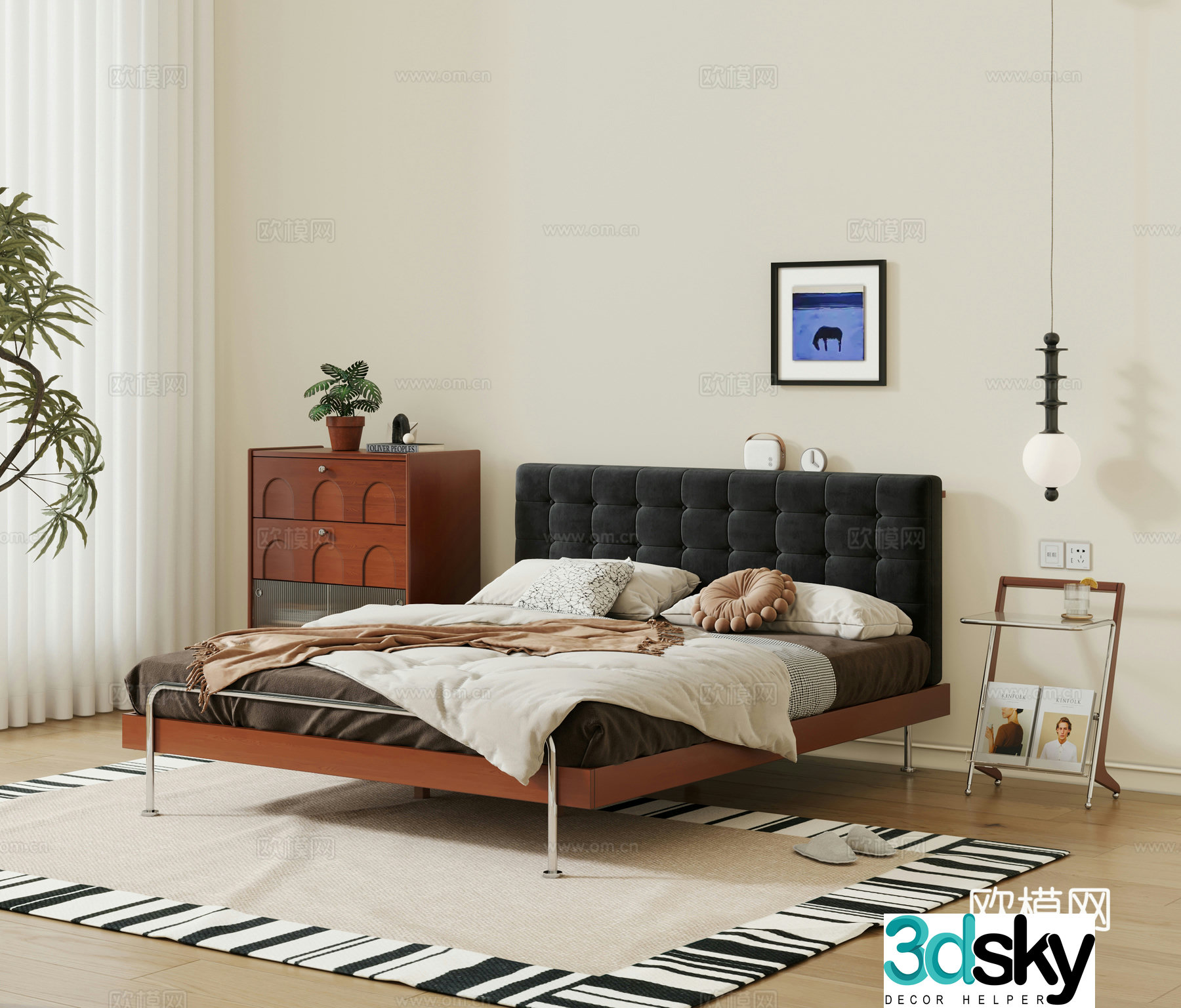 Modern medieval double bed solid wood bed leather bed master bedroom bed finished double bed 3D model