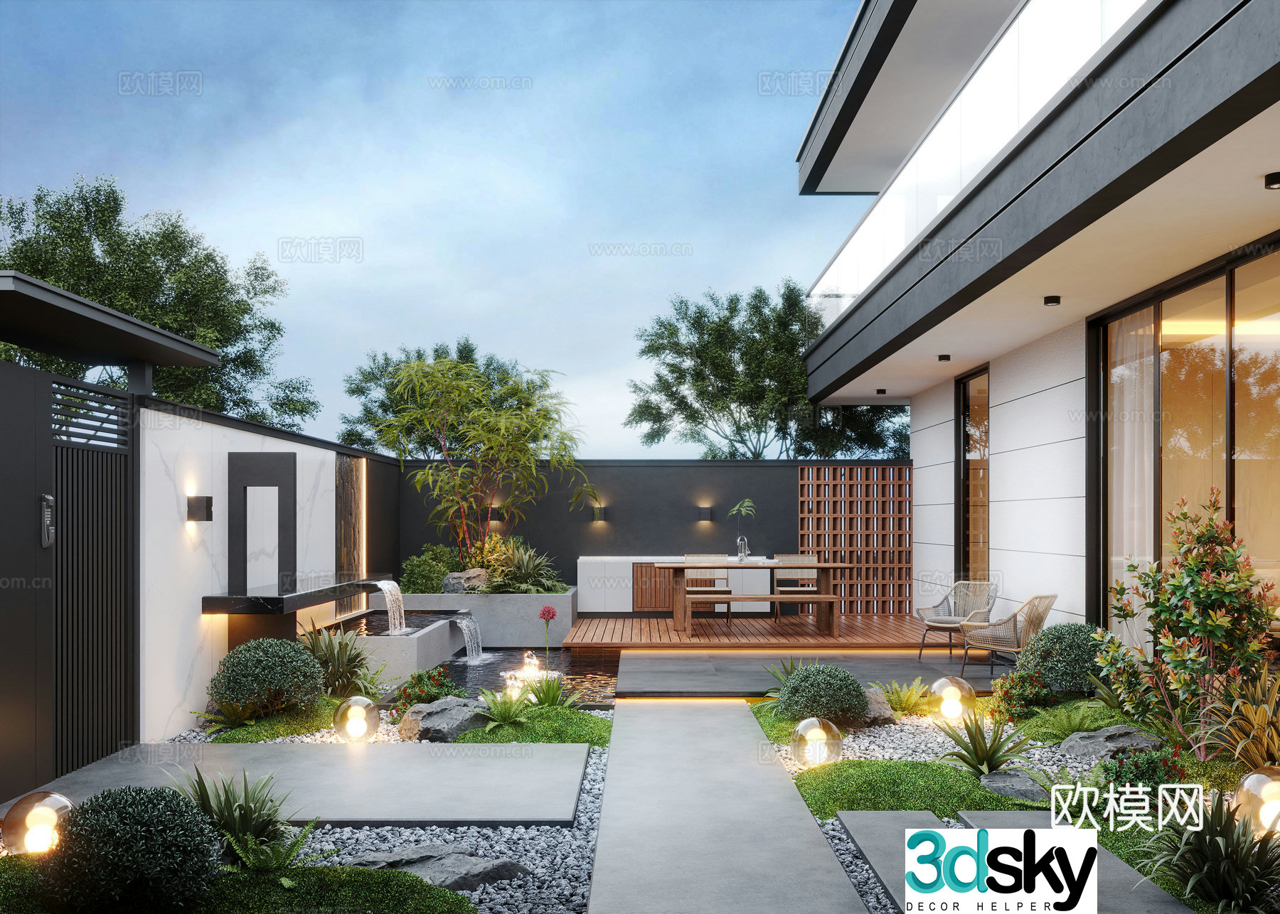 Modern courtyard landscape landscape plants family courtyard villa courtyard garden water view 3d model