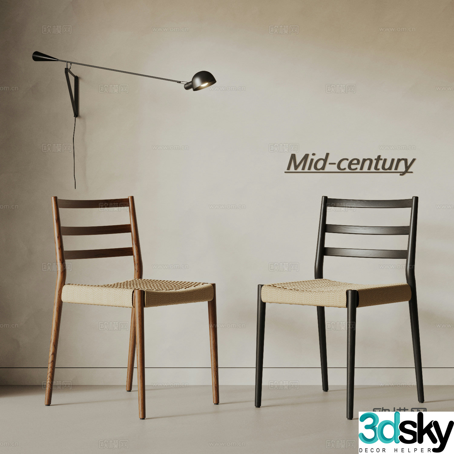 Middle style dining chair combination single chair woven single chair Wasabi dining chair book chair solid wood casual 3D model