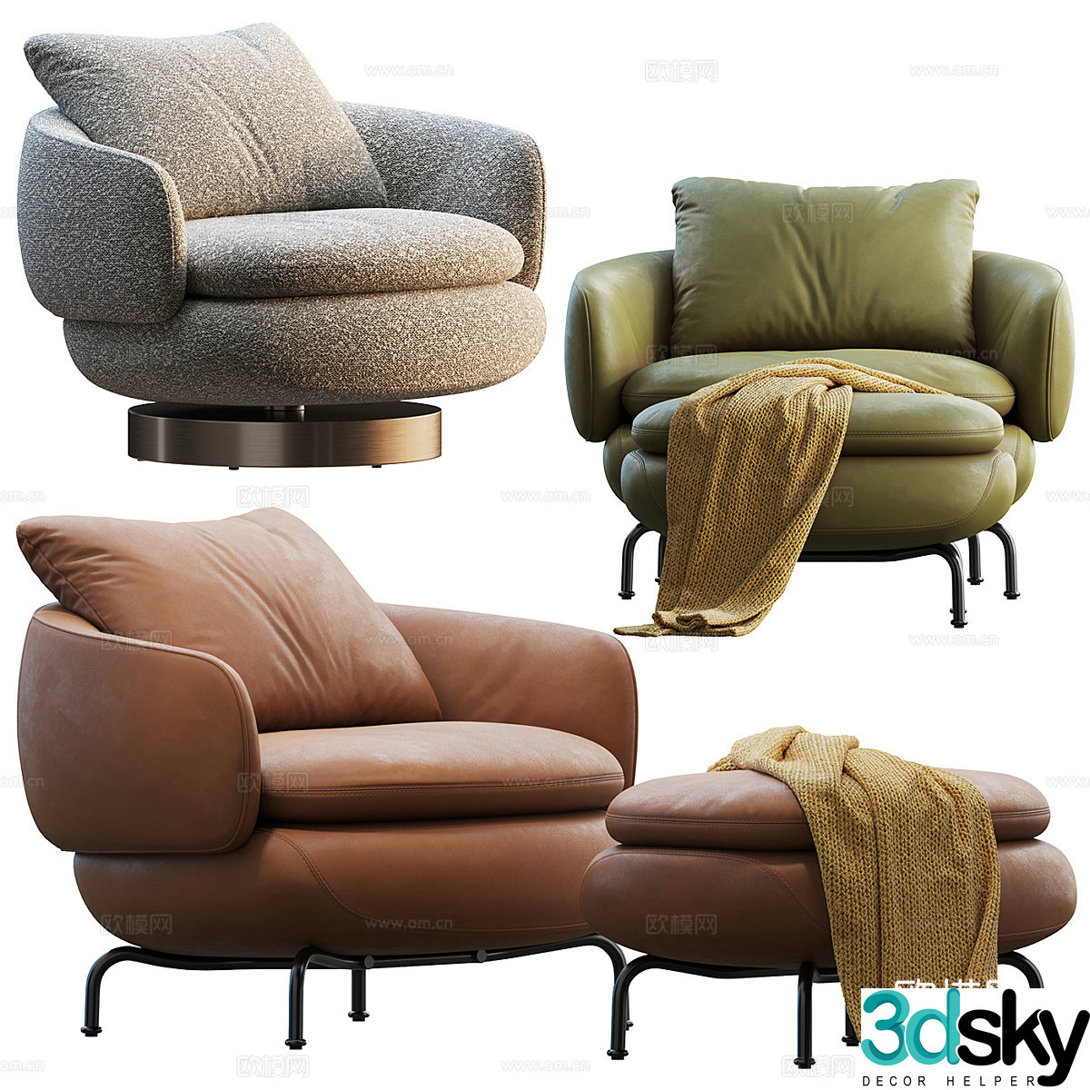Modern Italian leather lounge chair 3d model