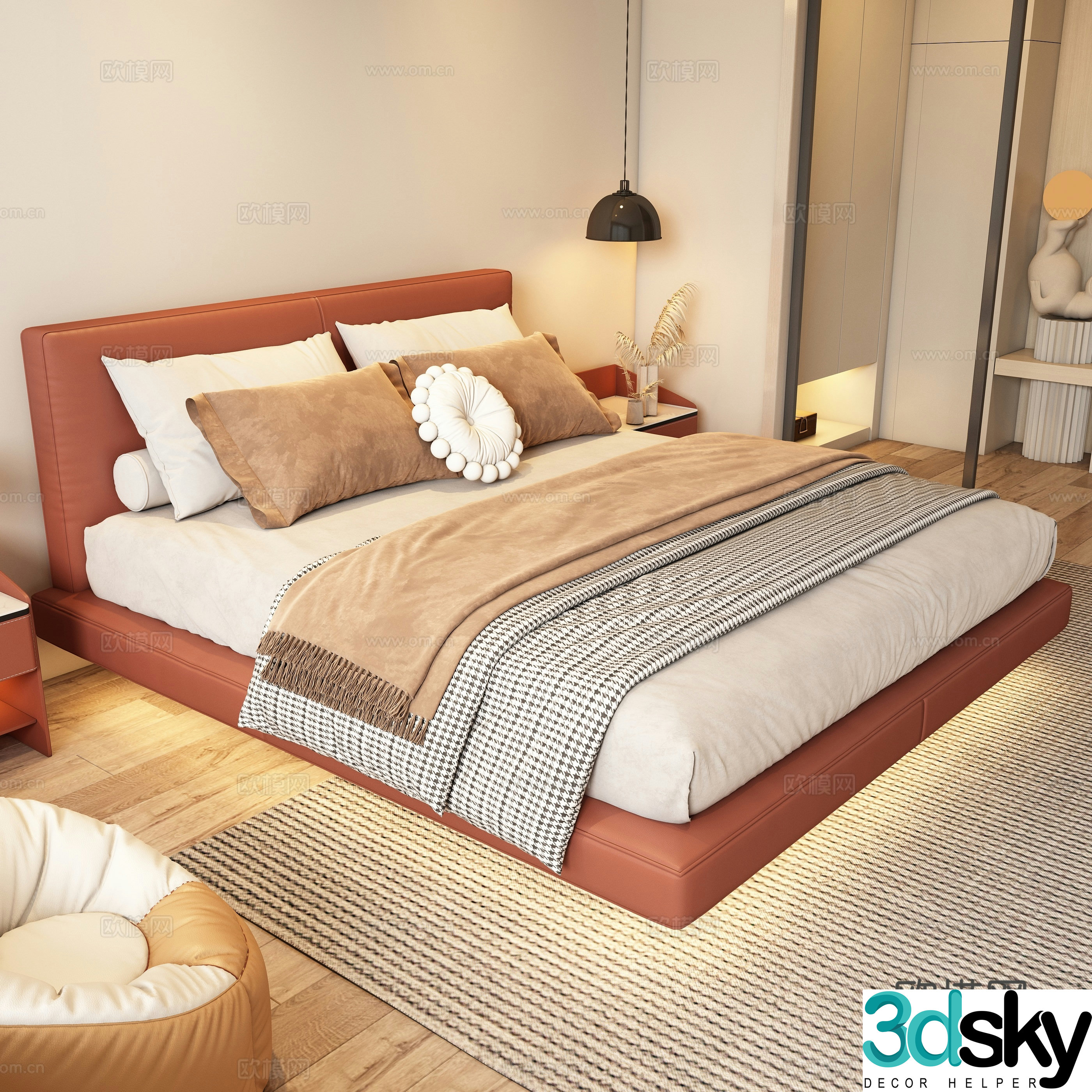 Modern double bed suspended bed 3d model