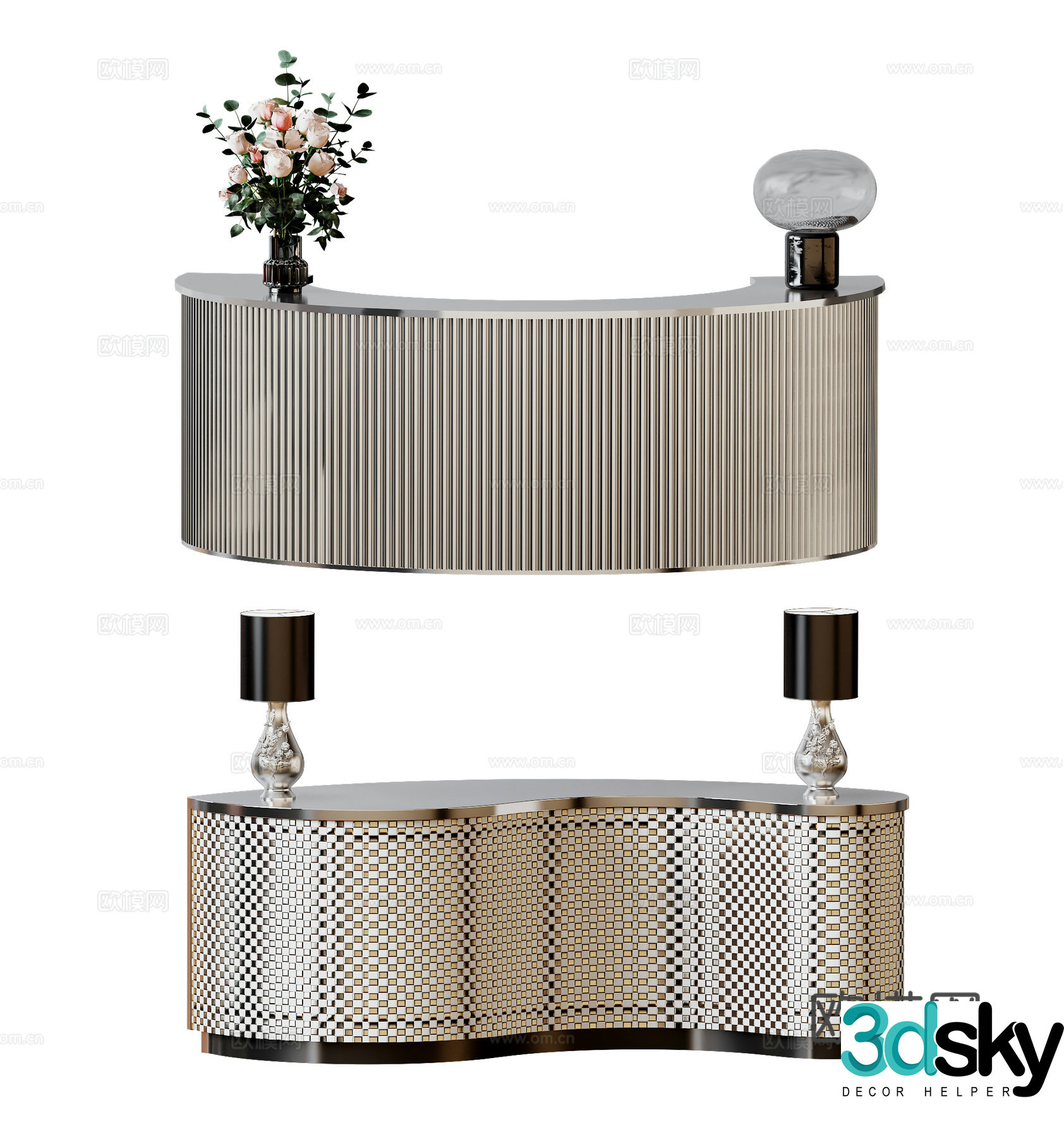 Modern front desk Light luxury stainless steel front desk Reception desk Cashier Metal curved reception desk 3D model