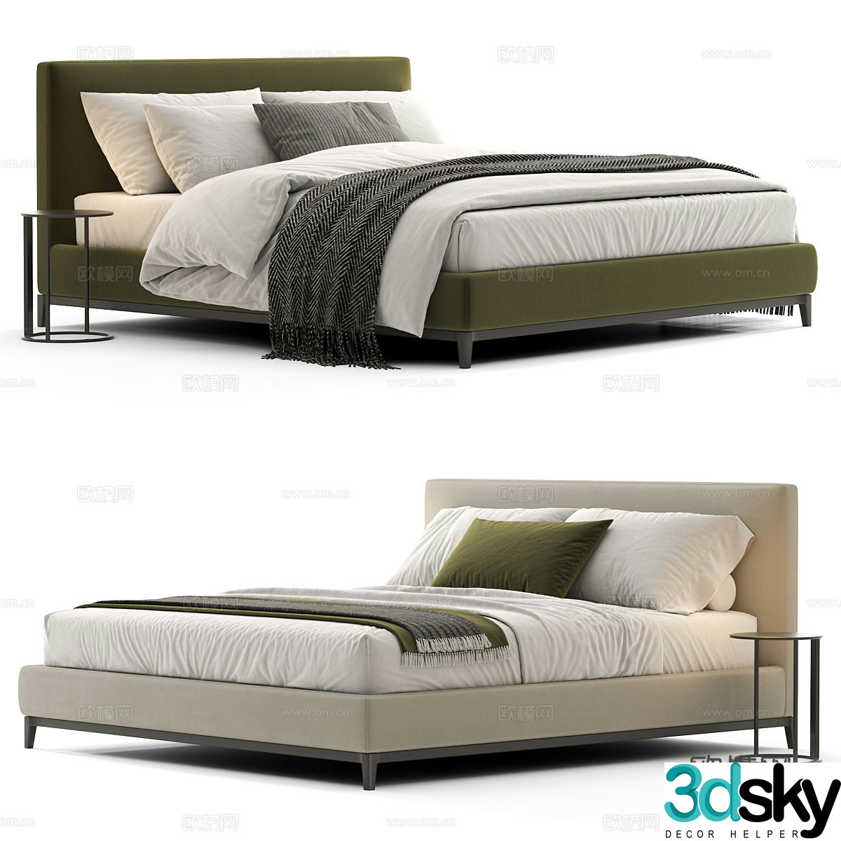 Modern Italian fabric double bed 3D model