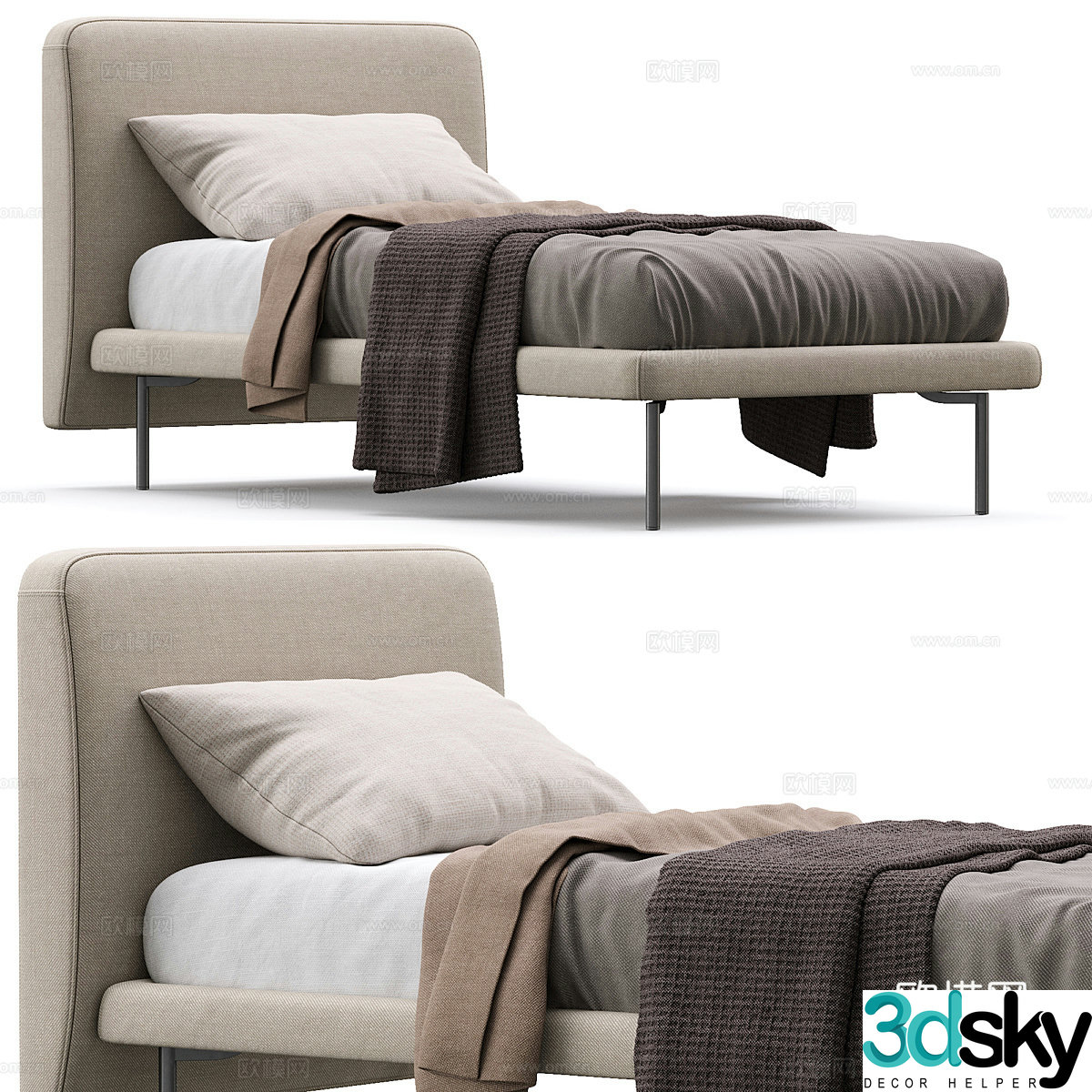 Modern fabric single bed 3D model