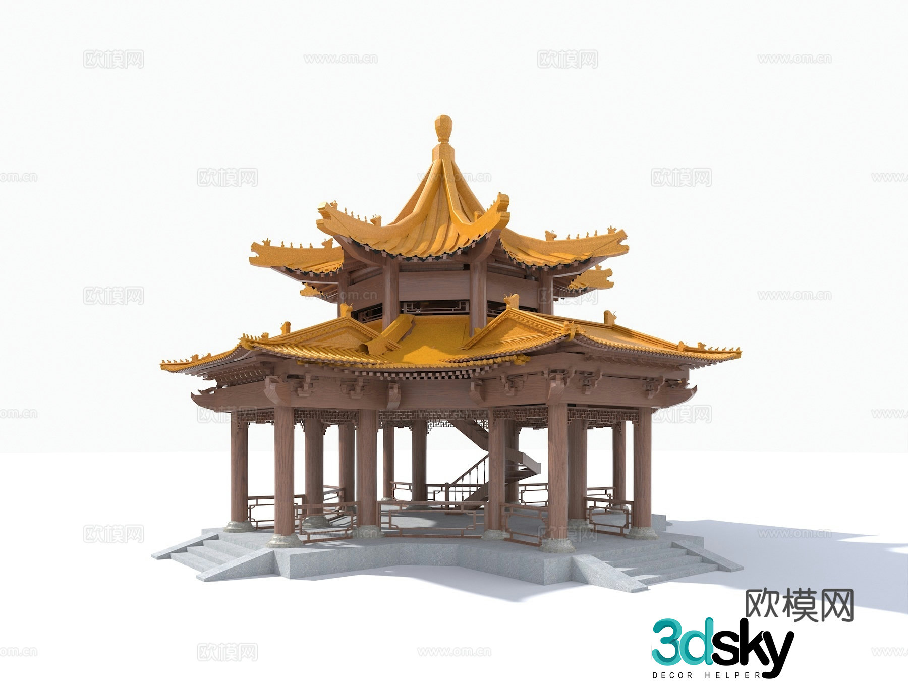 Chinese style Sifang Pavilion Sifang Chong Pavilion Featured ancient pavilion 3D model