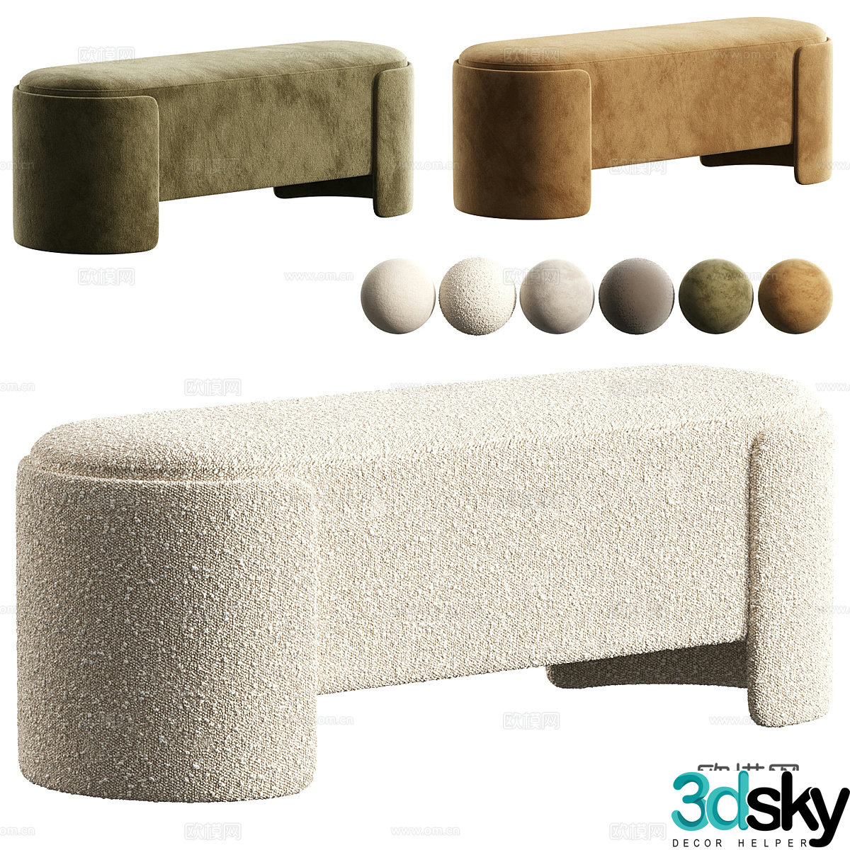 Modern cream style fabric bench 3d model