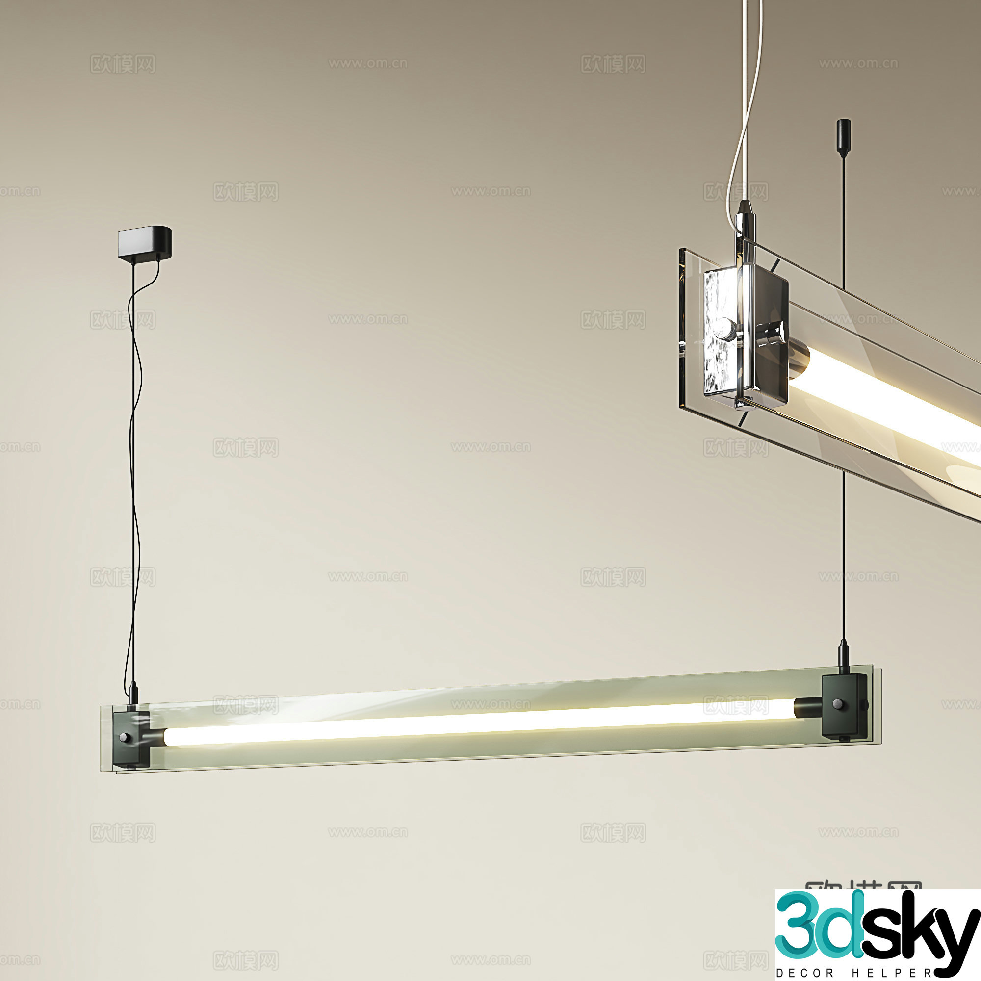Modern restaurant glass chandeliers minimalist one-line strip chandeliers bar simple chandeliers office strip 3D model