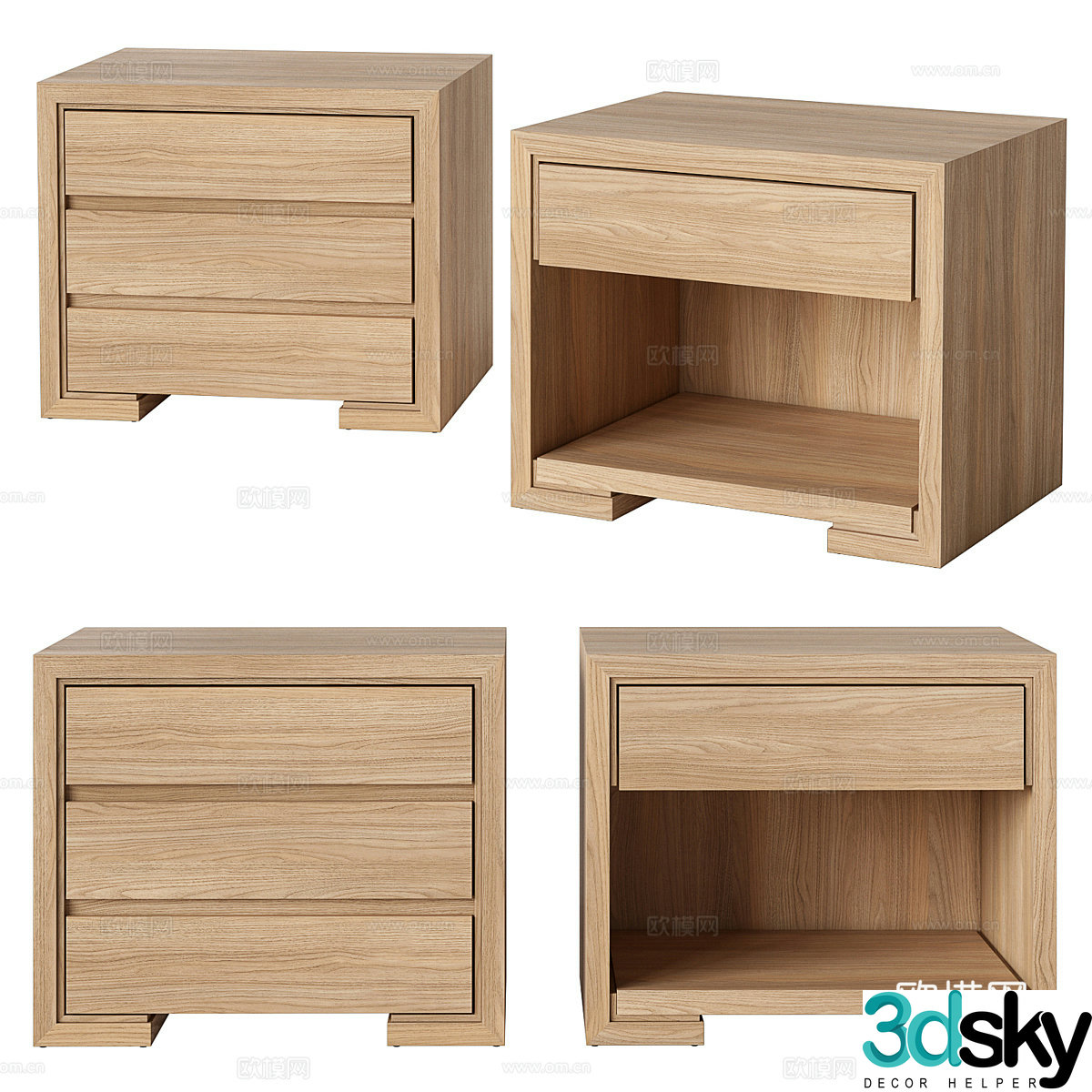 New Chinese style log bedside table 3D model