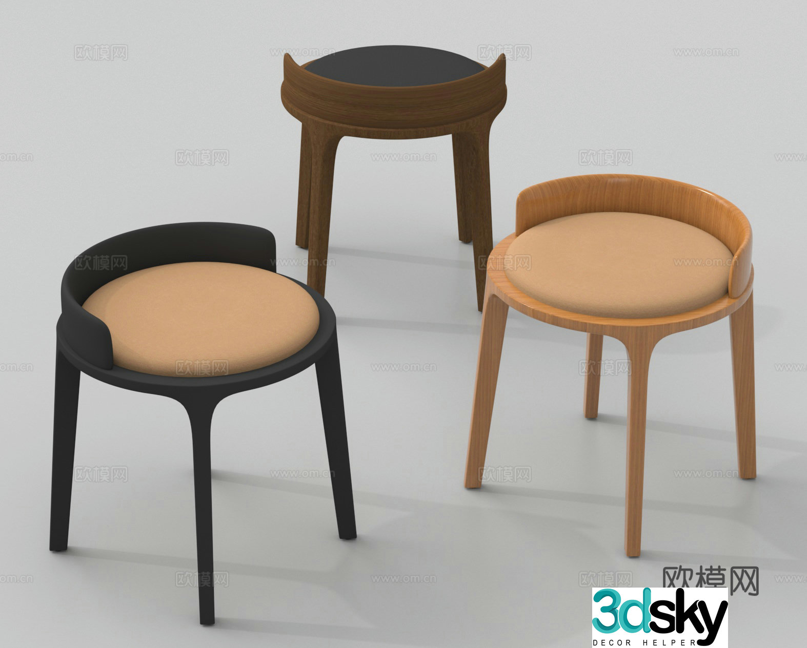 Stool low stool round stool shoe changing stool 3d model