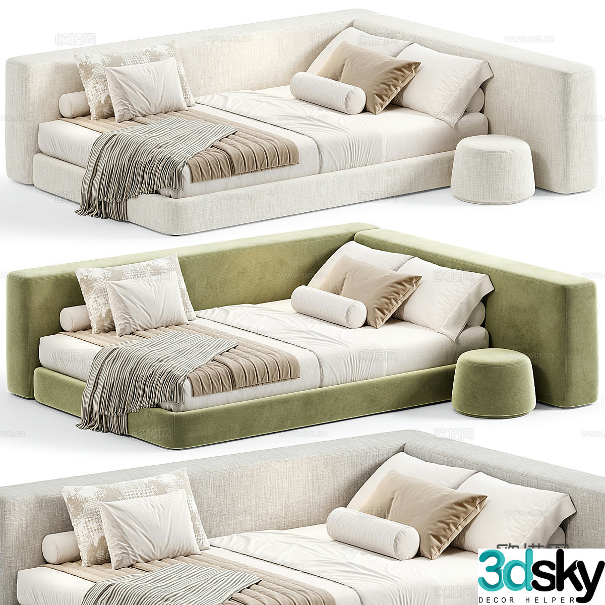 Modern cream style children’s fabric sofa bed 3d model