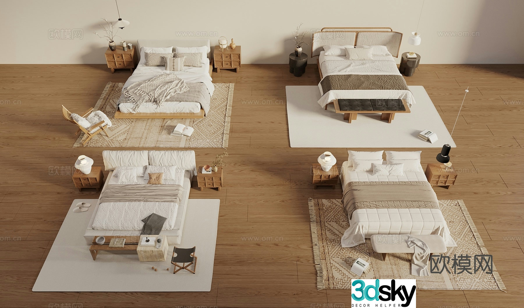 Middle Ages wasabi double bed bed combination ribs bed fabric bed bed nightstand bedroom chandeliers 3D model