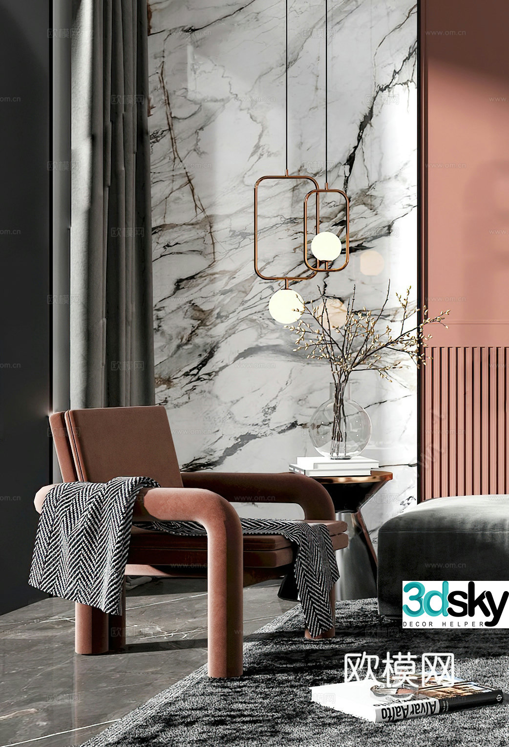Modern leisure chair light luxury leisure chair Italian leisure chair chandeliers side table corner table 3D model
