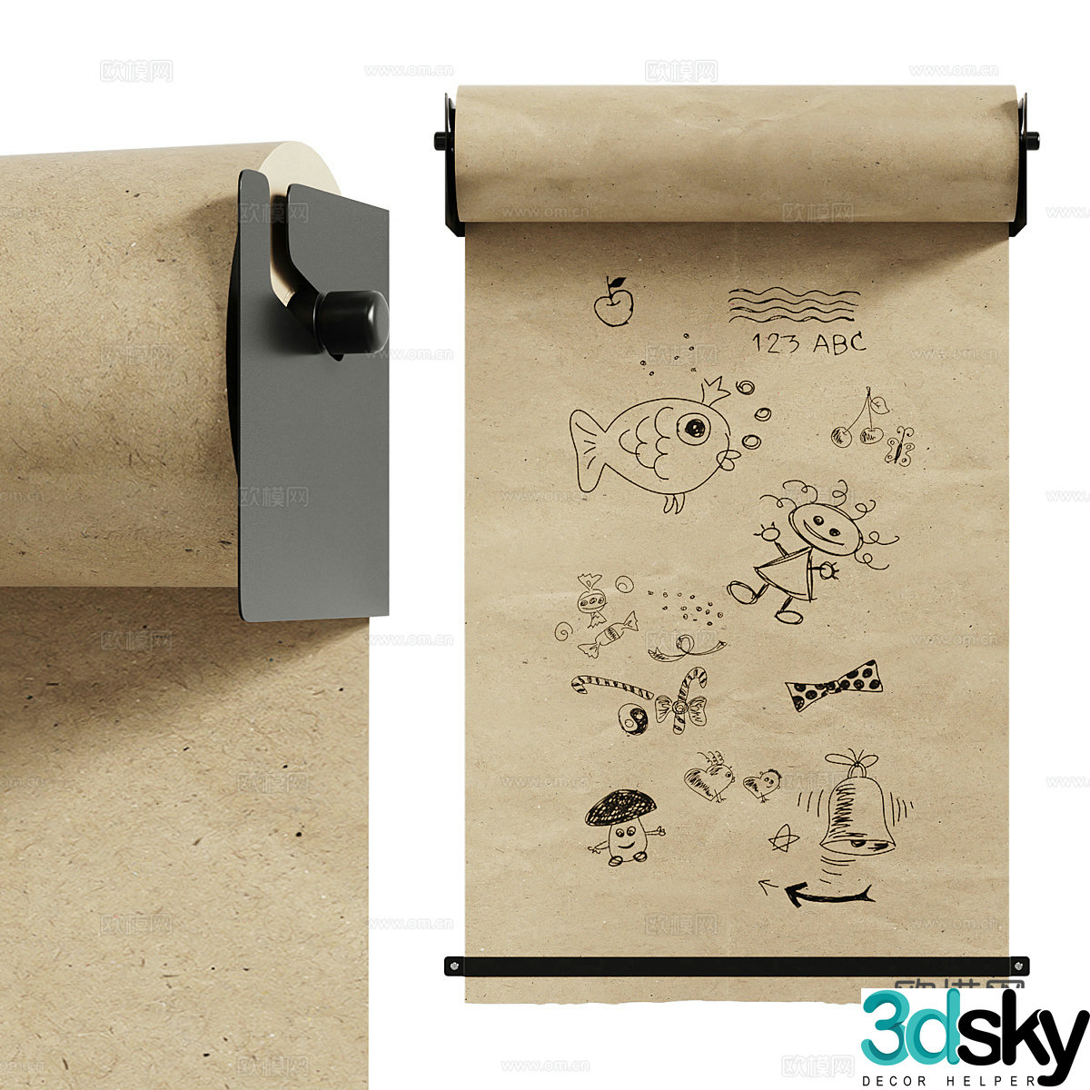 Modern Kraft Paper Roll Rack 3D Model