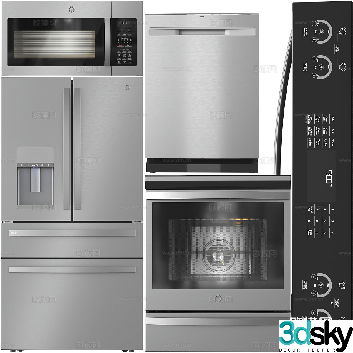 Modern appliances home appliances refrigerator induction cooker microwave oven dishwasher 3d model
