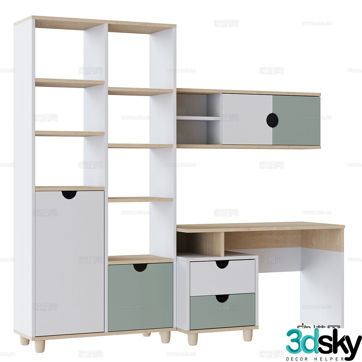 Modern cream style children’s bookcase children’s desk 3d model
