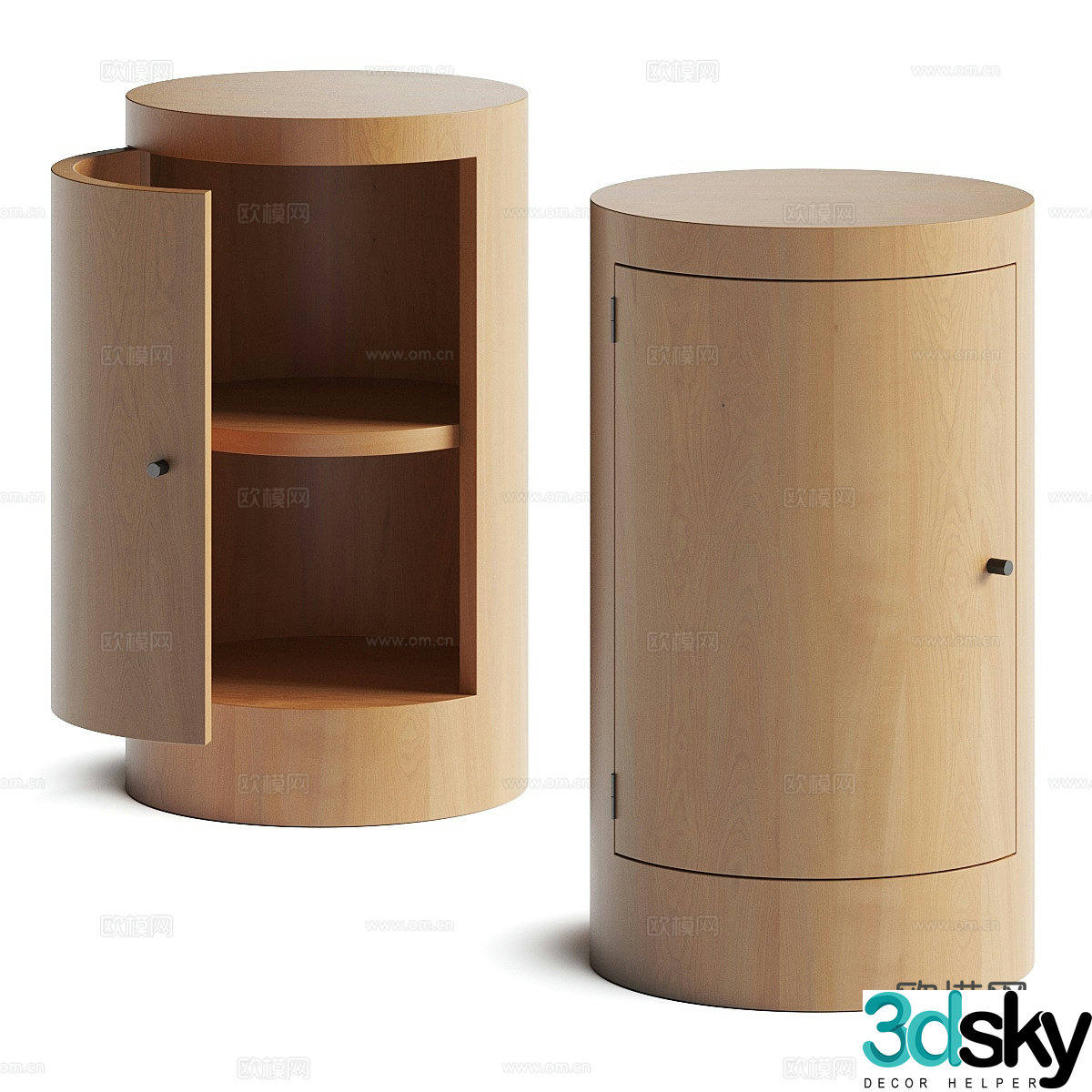 New Chinese style log round bedside table 3D model