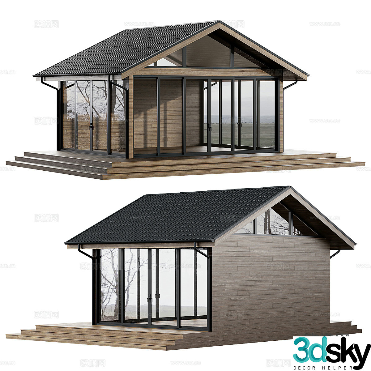 New Chinese-style panoramic glass pavilion 3D model