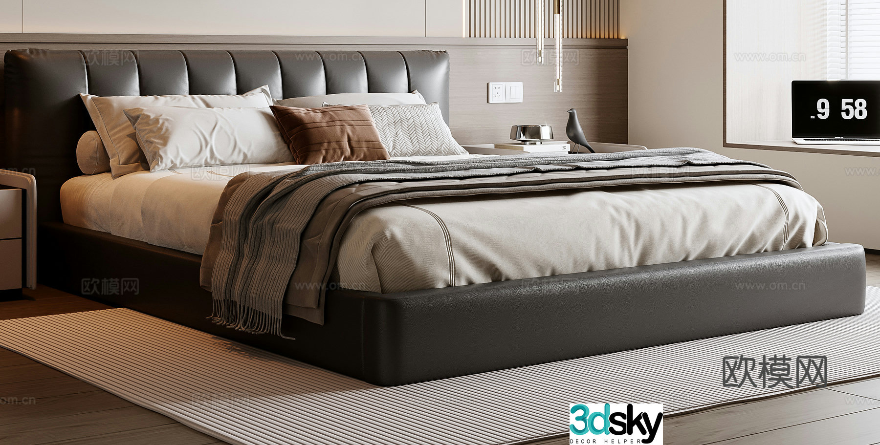 Italian double bed 3d model