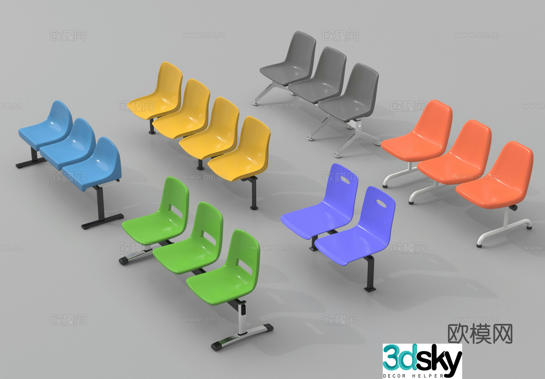 Public seats waiting chairs row chairs 3d model