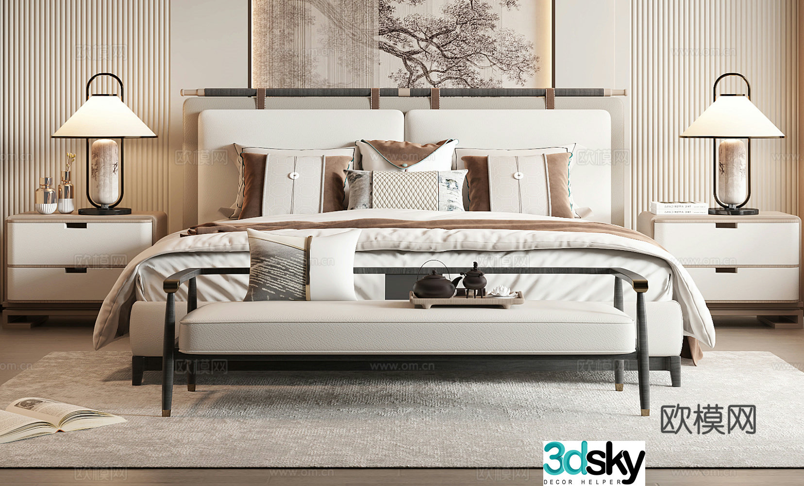 New Chinese style double bed 3D model